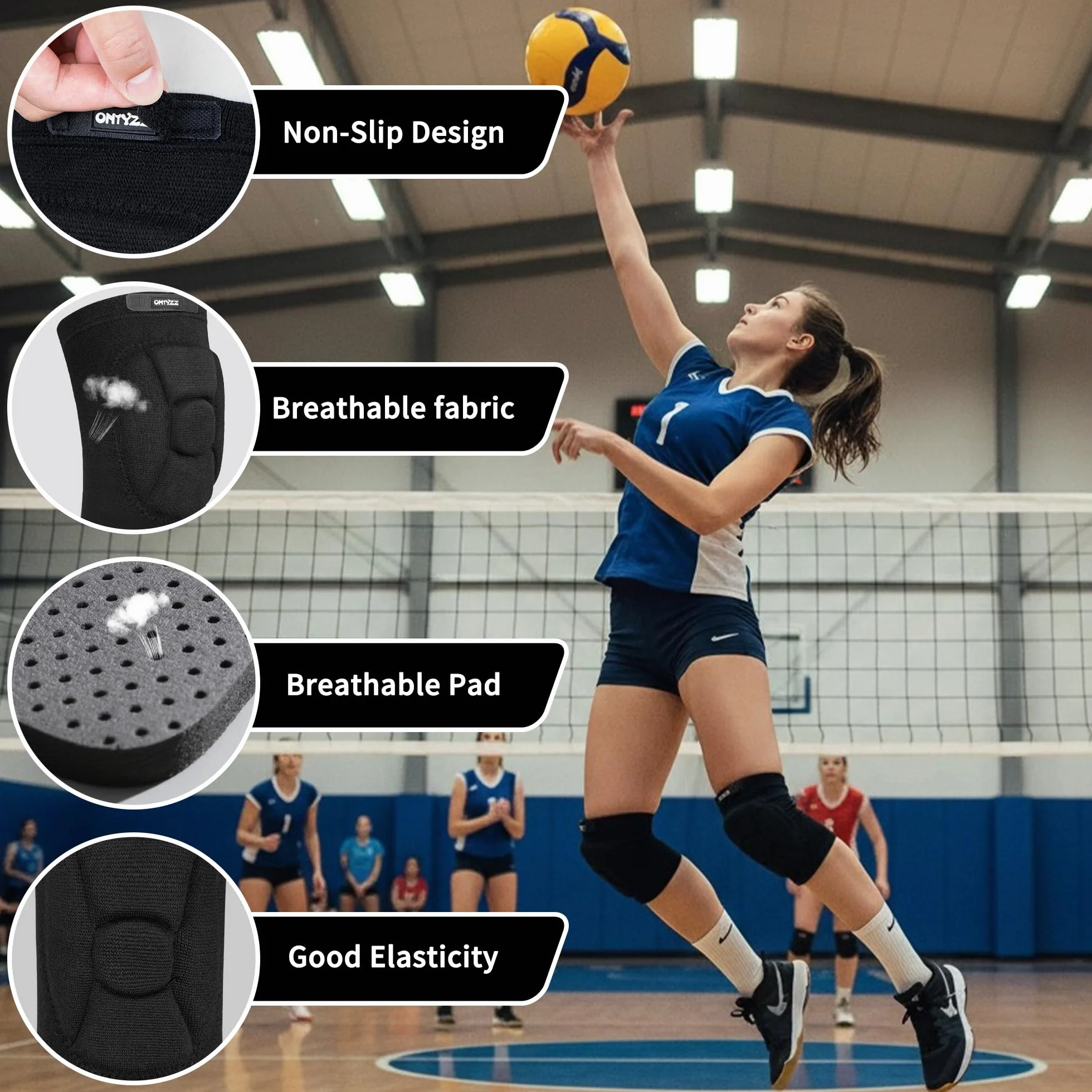 ONTYZZ Genouillere Volley Ball Respirantes Bandage Genou Extensible Doux pour Handball Danse