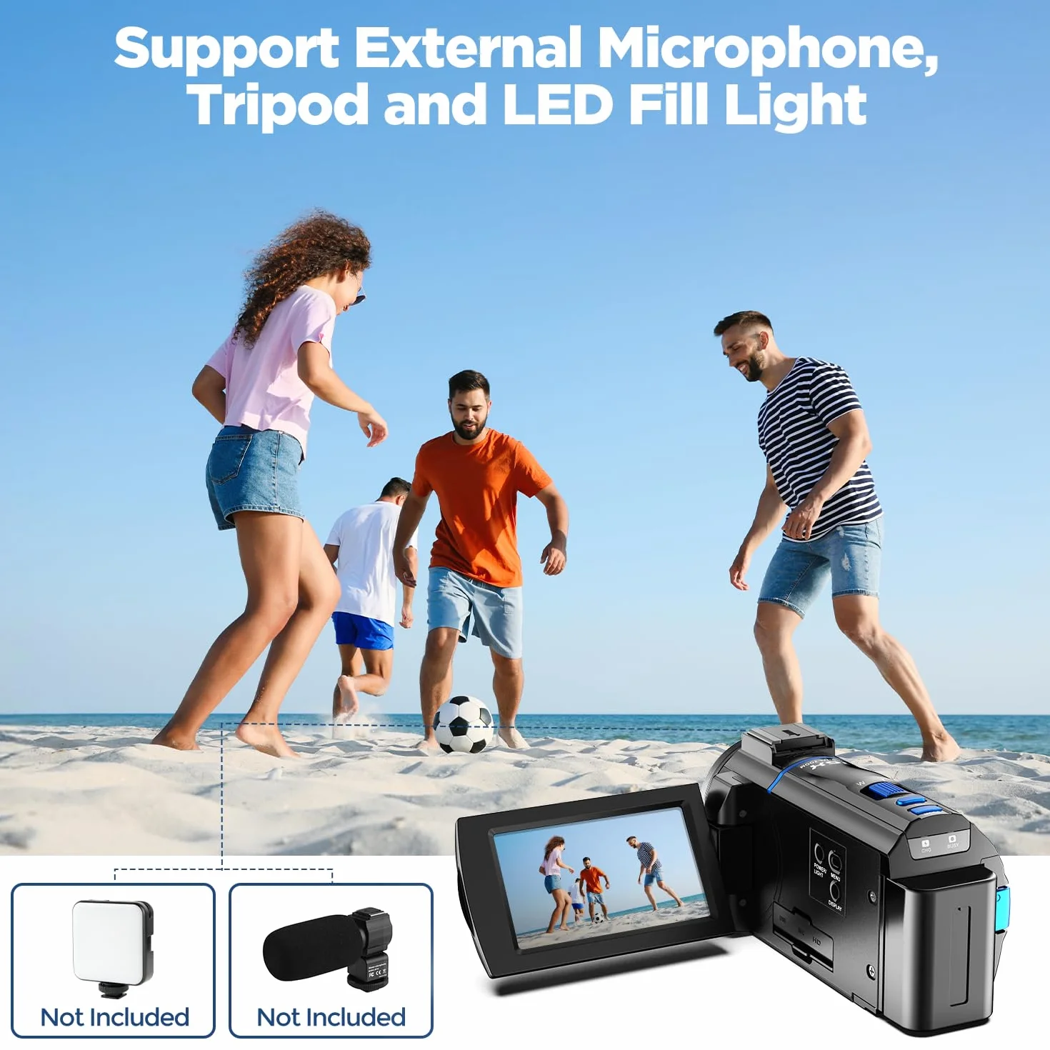 Caméra Vidéo 4K Camescope 48MP Zoom 16X Vision Nocturne Écran Tactile Rotatif 270° avec Carte SD 32Go