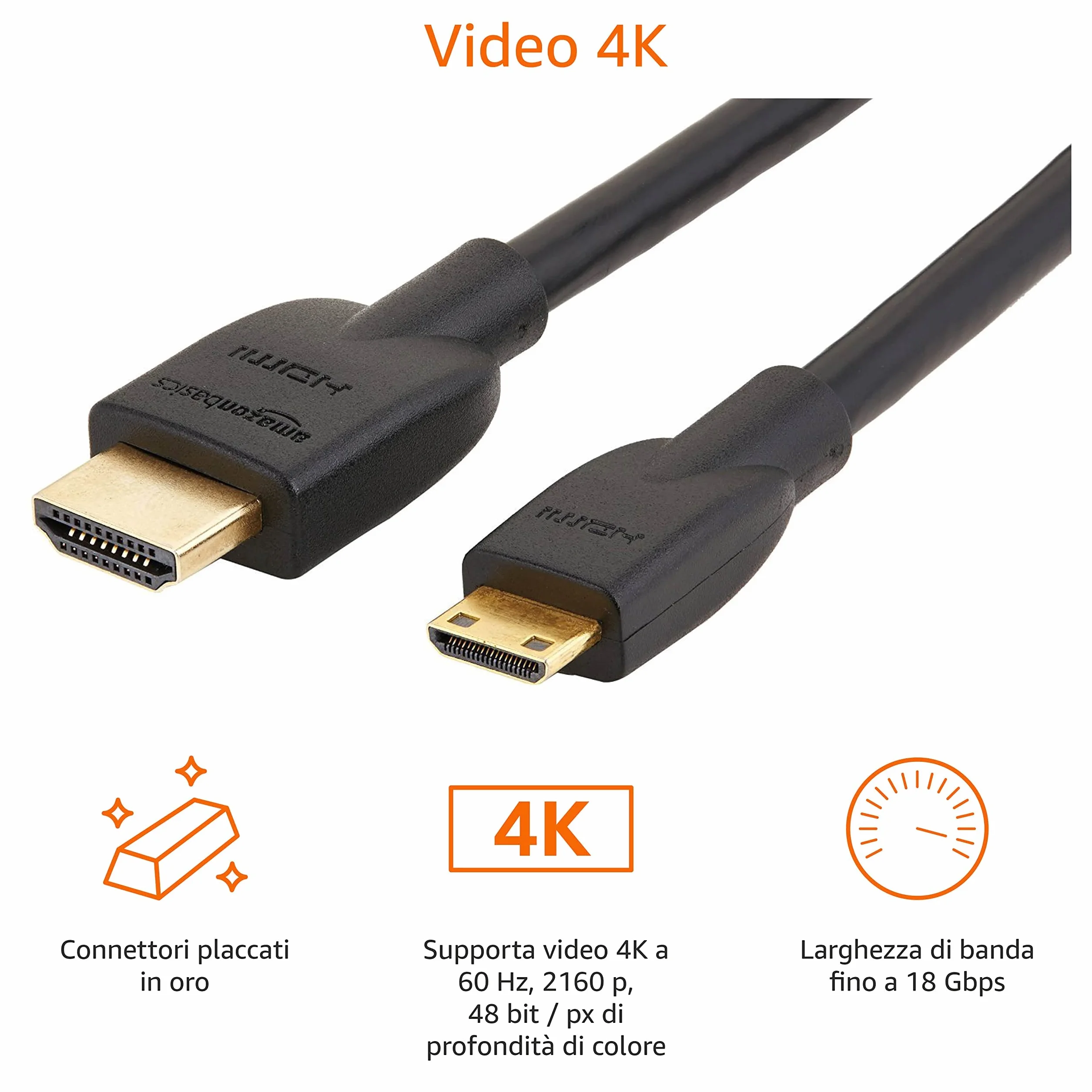 Amazon Basics Câble mini HDMI (source) vers HDMI (écran) haute vitesse, 1.8 m, noir