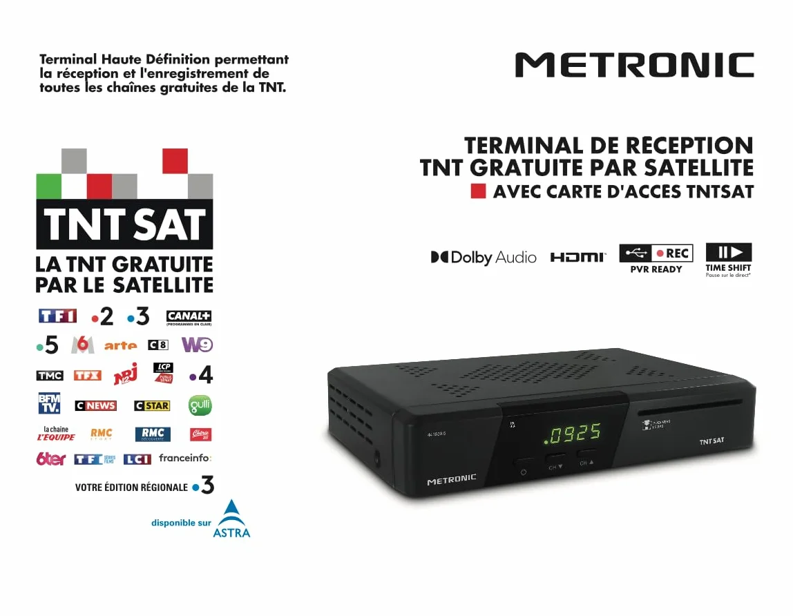 Metronic Décodeur TNT TNTSAT Satellite Terminal HD PVR READY avec Carte TNTSAT Enregistreur TV
