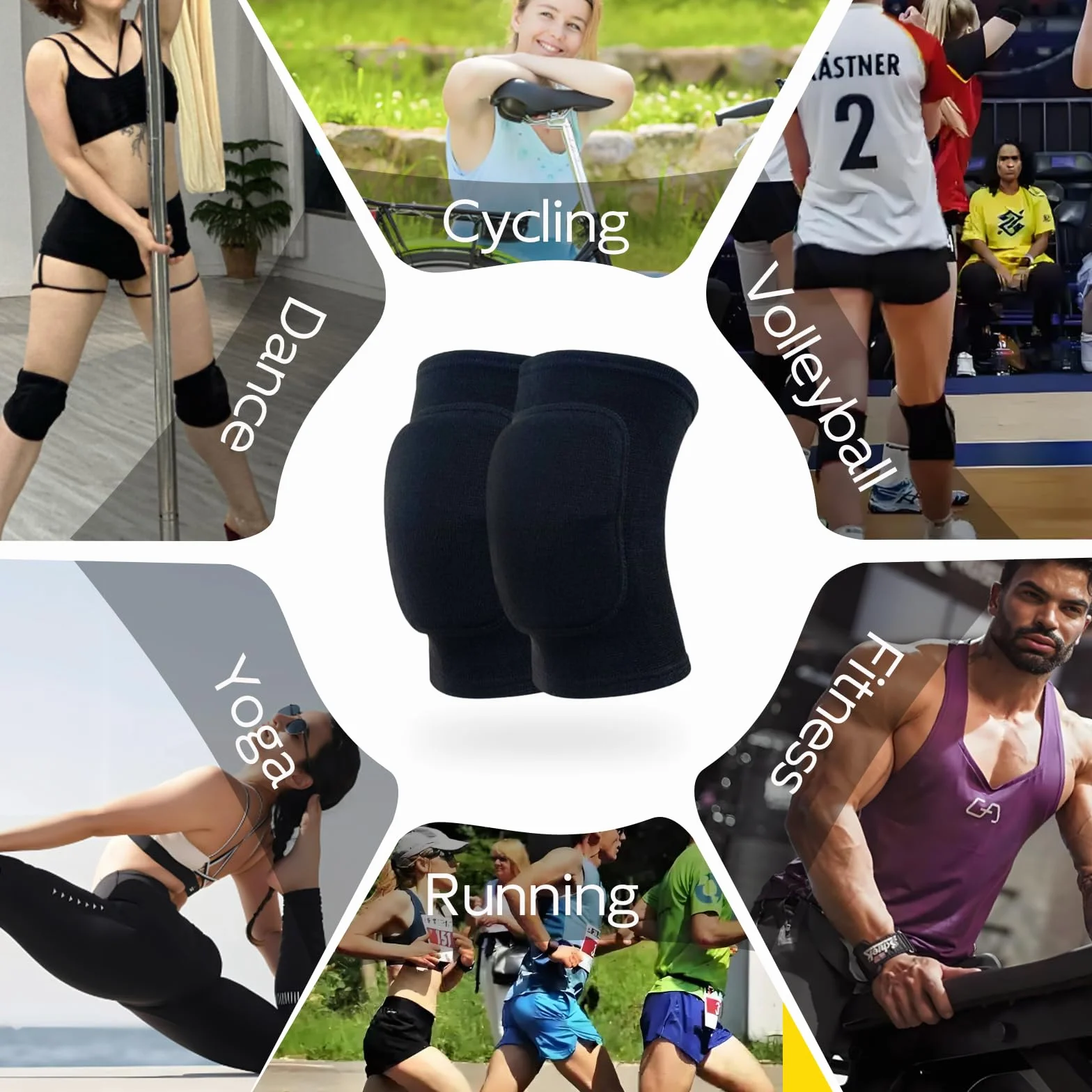 Genouillère Sport Protection Genou 2 Pièces Antidérapant Volleyball Danse Yoga (M)