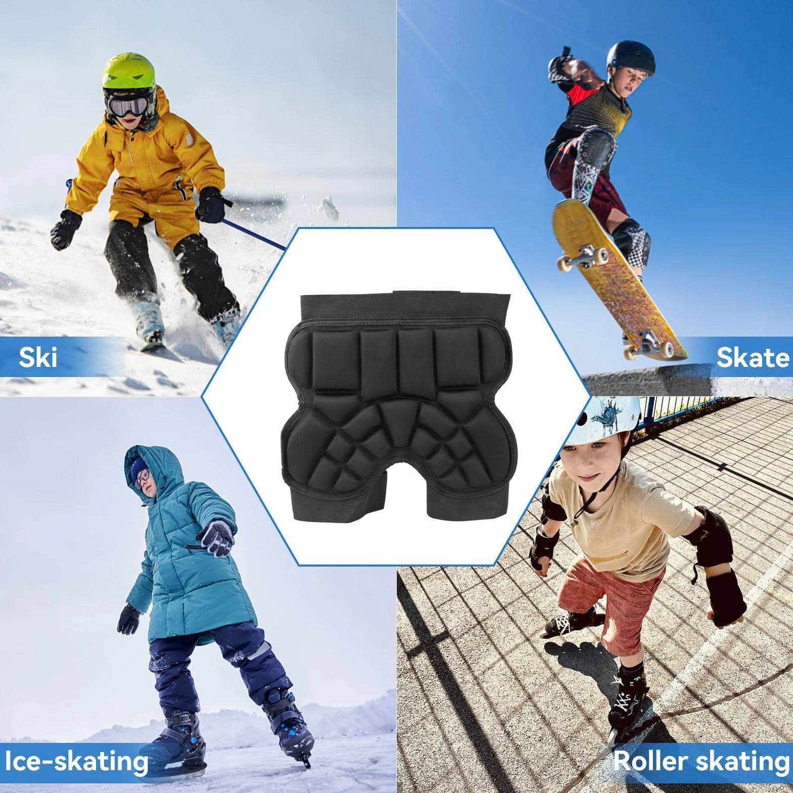 Short de Protection Rembourré en EVA 3D pour Enfants Skateboard Snowboard Patinage