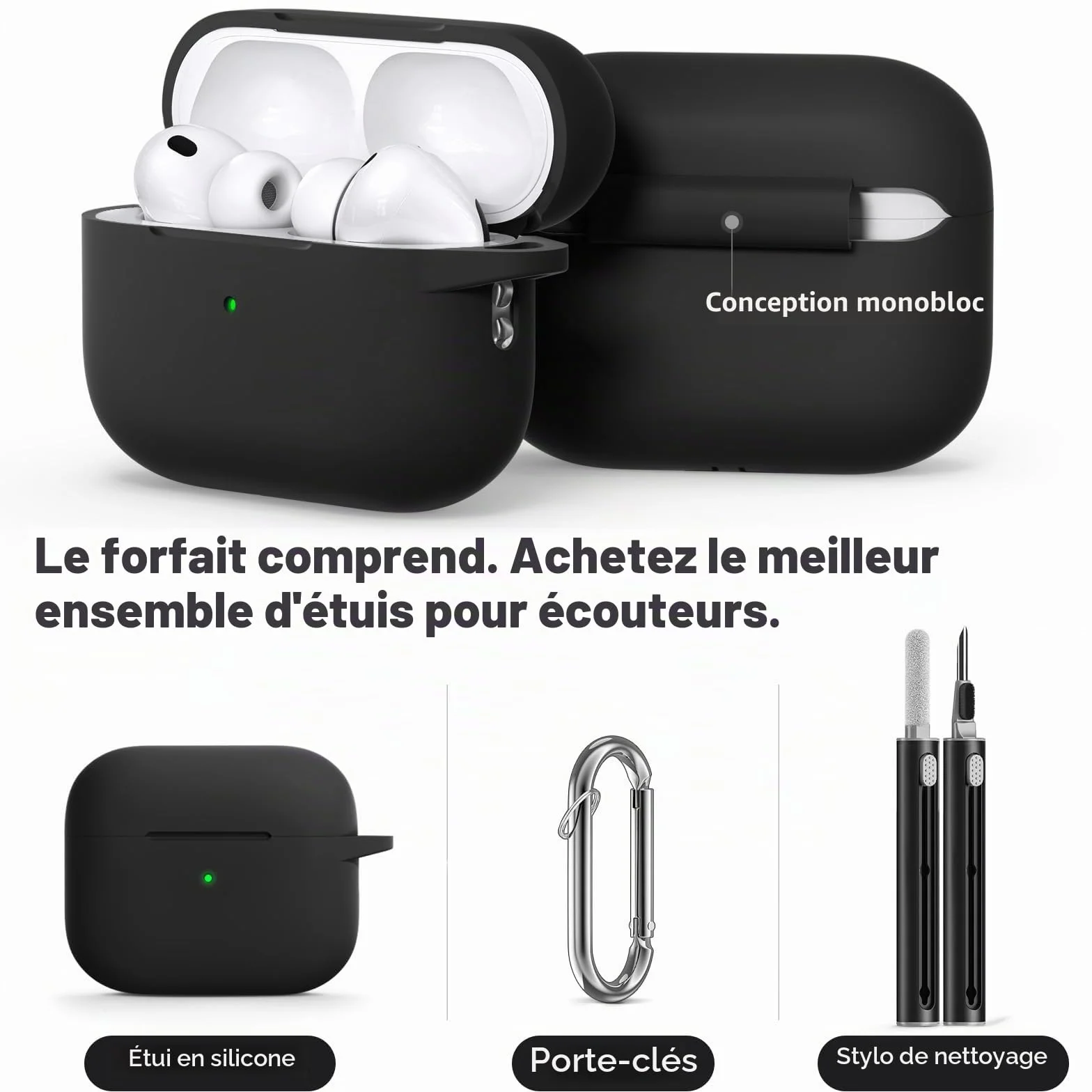 Inesore Compatible with AirPods Pro 3 Case (2025) Silicone Protective Cover for Apple Air Pod Pro 3rd Charging Case Black