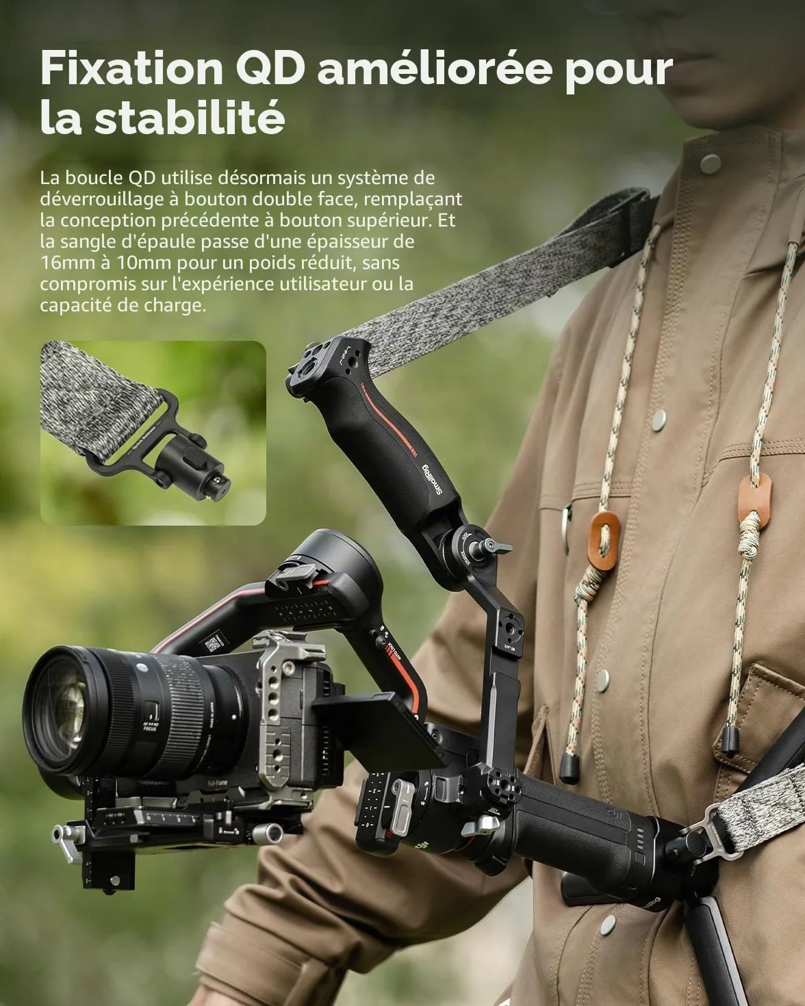 SMALLRIG RS3 RS2 Bandoulière Réduisant Le Poids Compatible avec SMALLRIG Poignée pour DJI, Ceinture à Cardan avec Boucles à Dégagement Rapide QD pour DJI RS4 Mini / RS4 Pro/RS 3/RS 2-4118C