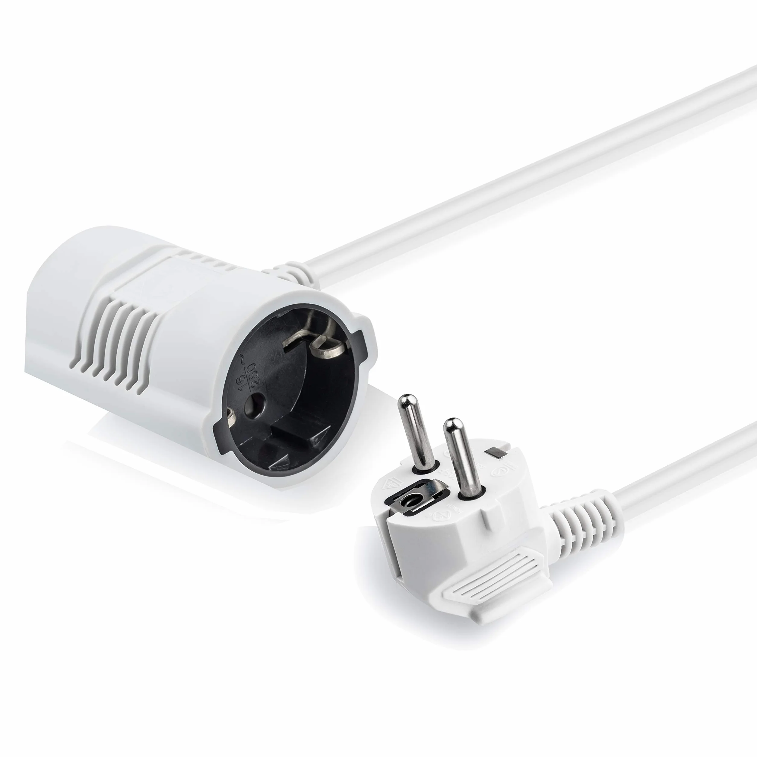 Rallonge câble MutecPower - Prise Schuko avec connecteur à 2 Voies coudée à 90 °- Prise UE - CEE 7/7 à 2 Prises CEE 7 - jusqu'à 250V- 50Hz - 16A – Longueur 15m