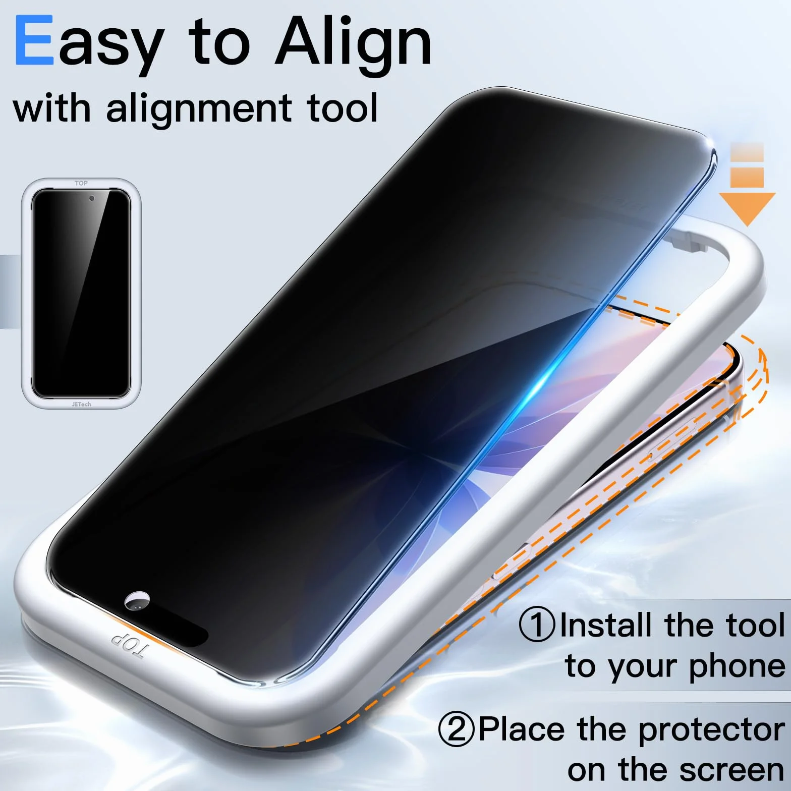 JETech Protection D'écran Anti-Espion pour iPhone 17 6,3 Pouces avec Protecteur d'objectif Caméra, Film en Verre Trempé, Outil d'Installation Facile, Lot de 2 Chacun