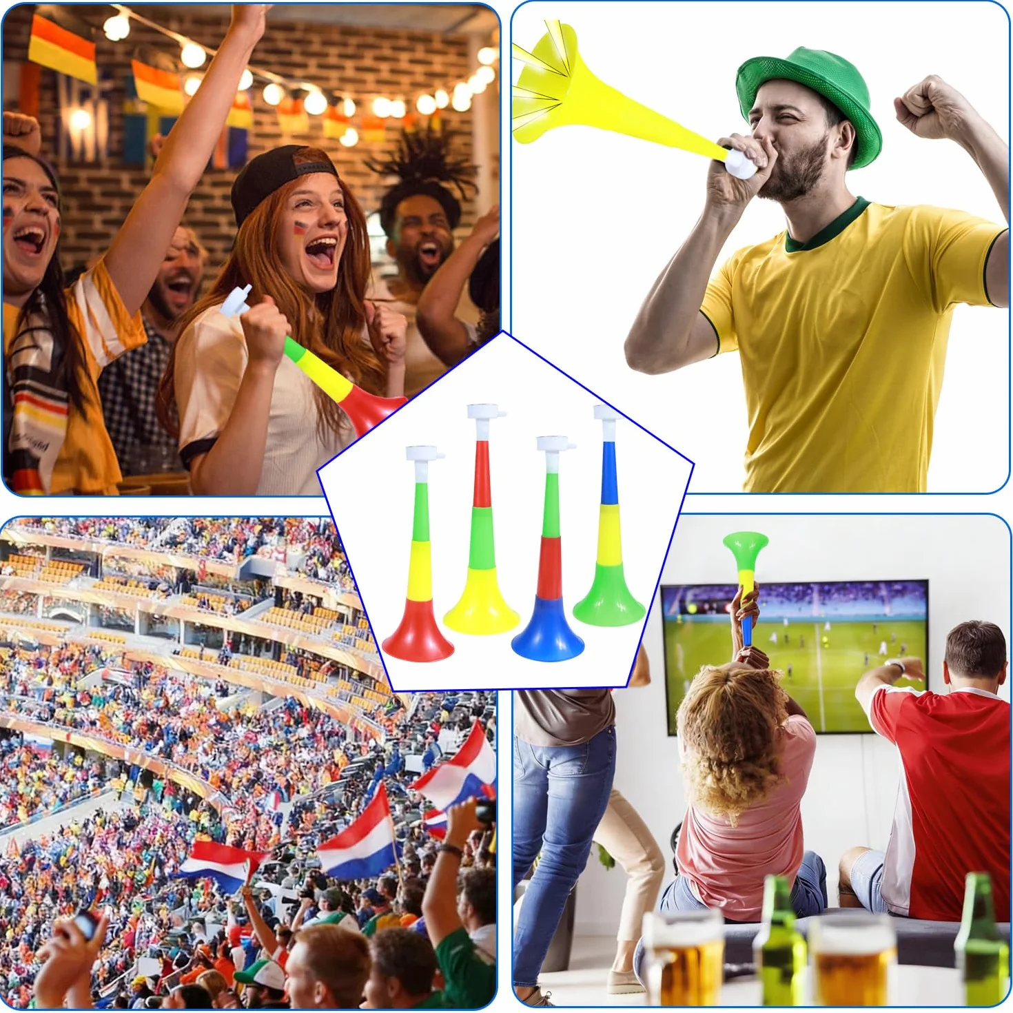 YiliYa 4 Pcs Vuvuzela Trompette Fanfare Cheerleading Corne Krachmacher Plastique Stade Match Football