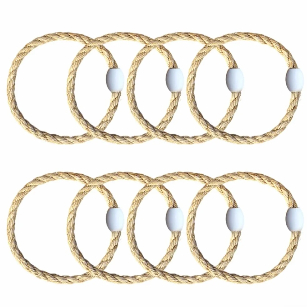 Jeu de lancer d'anneaux 8 pièces corde chanvre perles bois extérieur jardin fêtes enfants