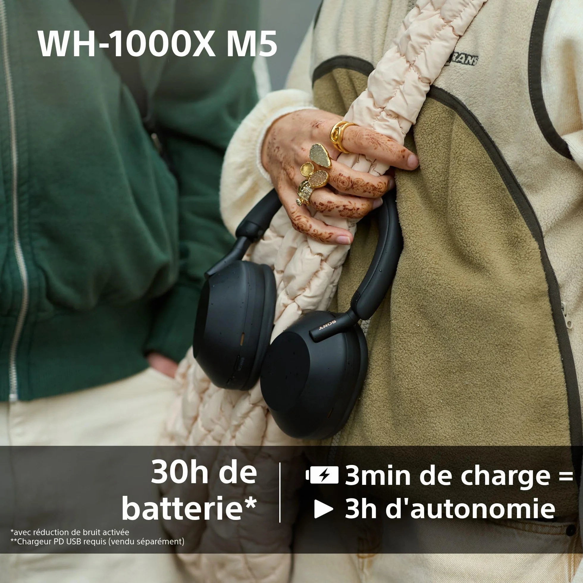 Sony WH-1000XM5 - Étui Rigide, Casque sans Fil Haut de Gamme à réduction de Bruit, Bluetooth, qualité d'appel Claire, Audio Hi Res, 30h d'autonomie, étui Rigide, iOS et Android - Noir