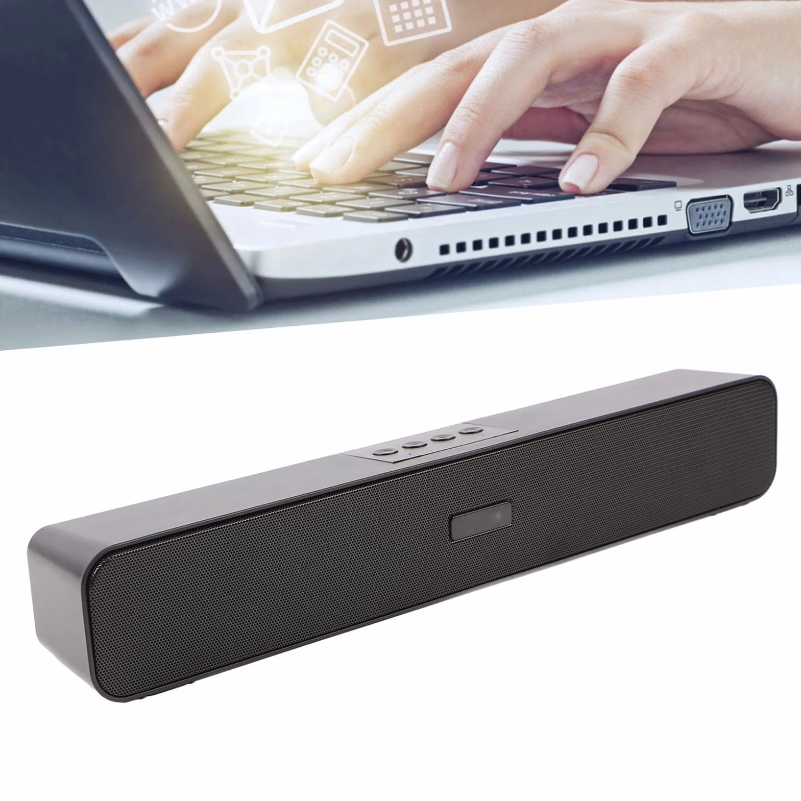 Barre de Son Bluetooth sans Fil, Haut-Parleur 4D HiFi 360° Surround avec Réduction du Bruit