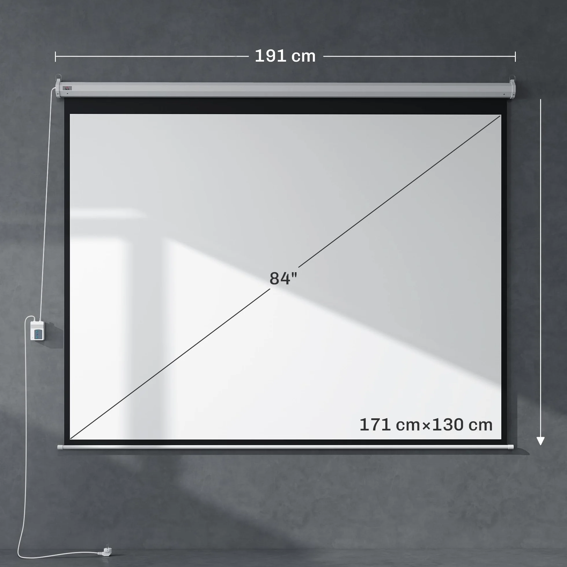 HOMCOM Écran Vidéoprojecteur 84 Pouces 4:3 4K HD Motorisé Électrique Montage Mural Plafond