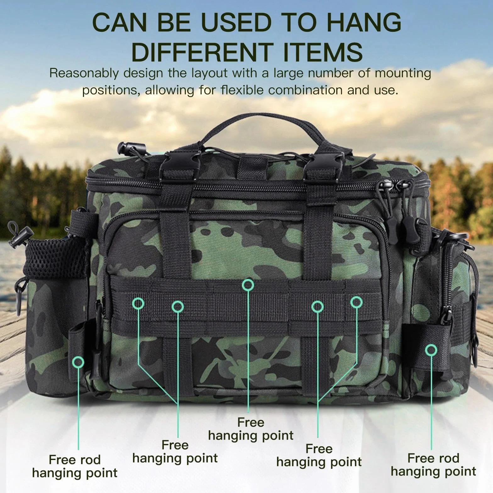 Sac de Pêche Grande Capacité Camouflage Stockage Matériel Rangement Multifonctionnel