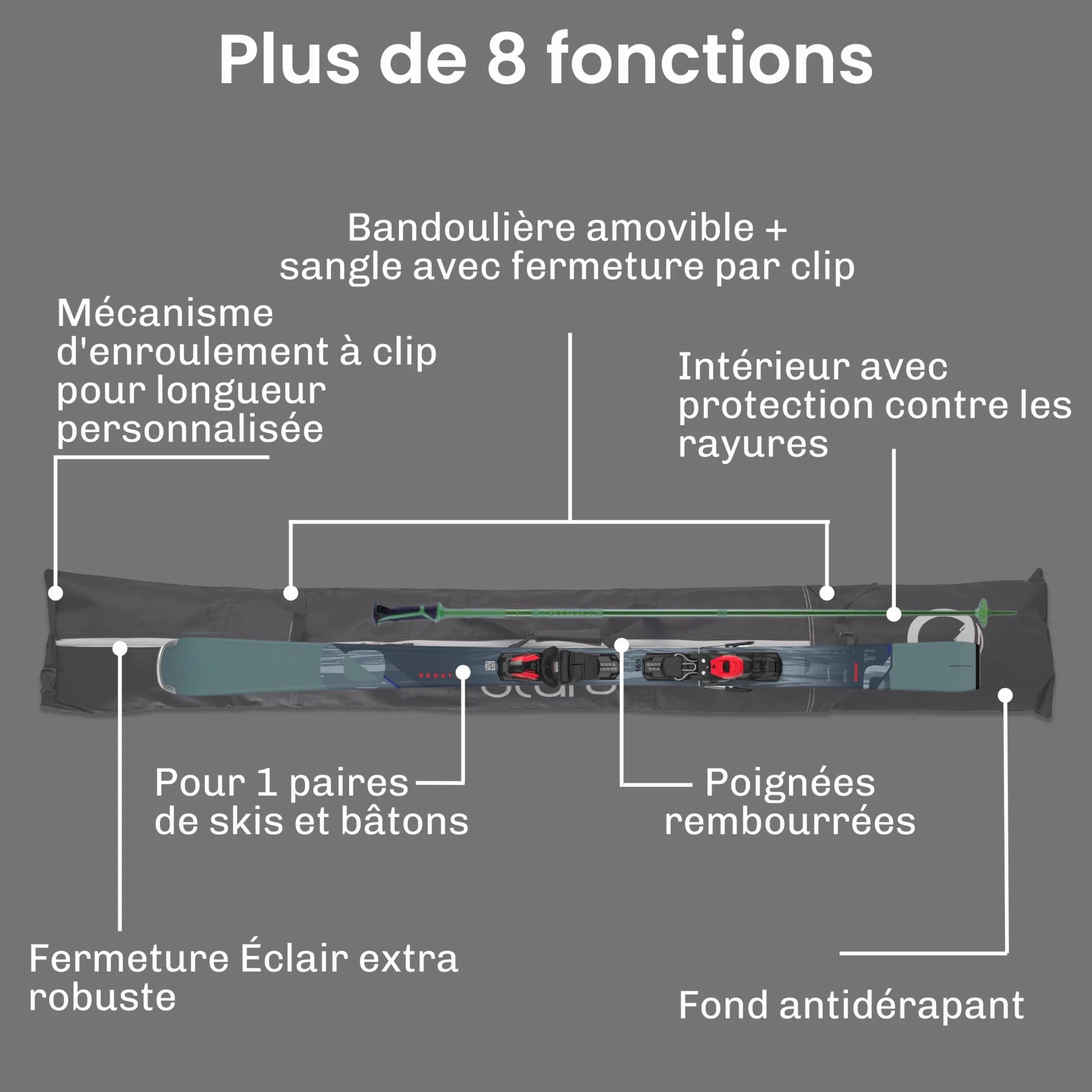 Otaro Housse de Ski réglable Hydrofuge pour 1 et 2 Paires Sac de Skis