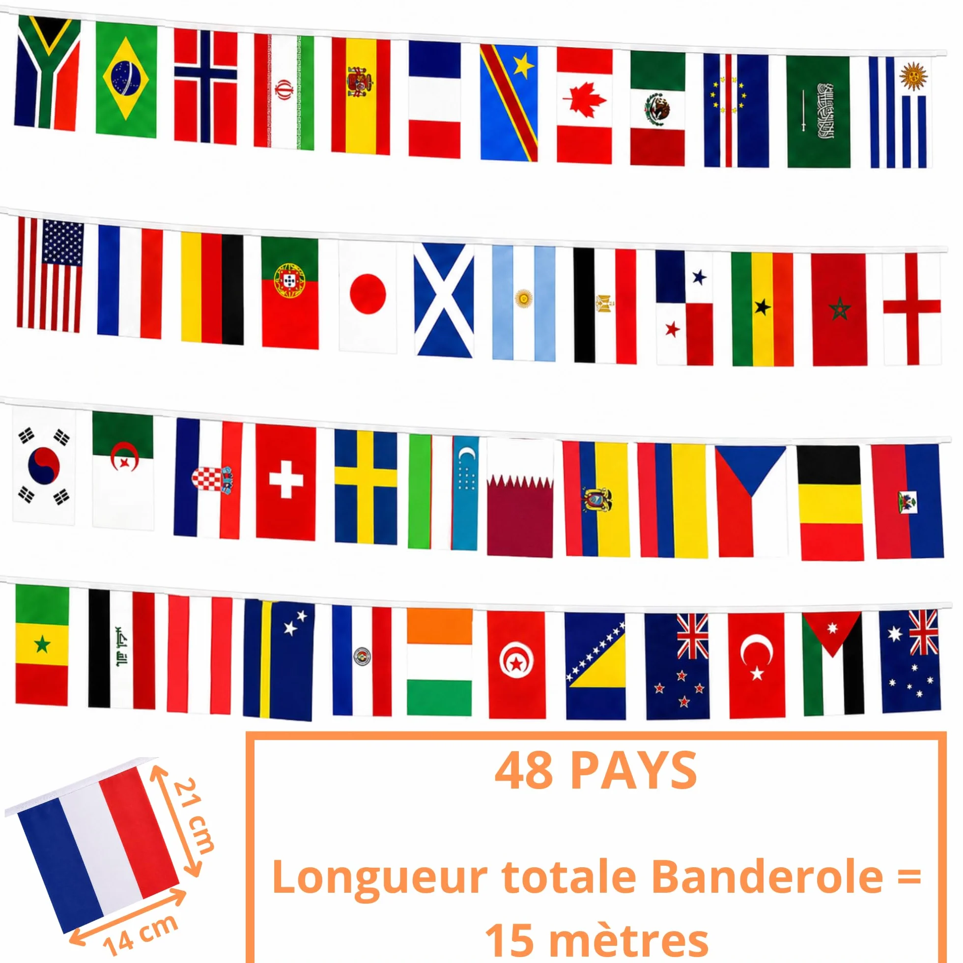 Guirlande Drapeaux Coupe du Monde Football 2026 15m 48 Drapeaux Pays 21x14cm Décoration Supporter