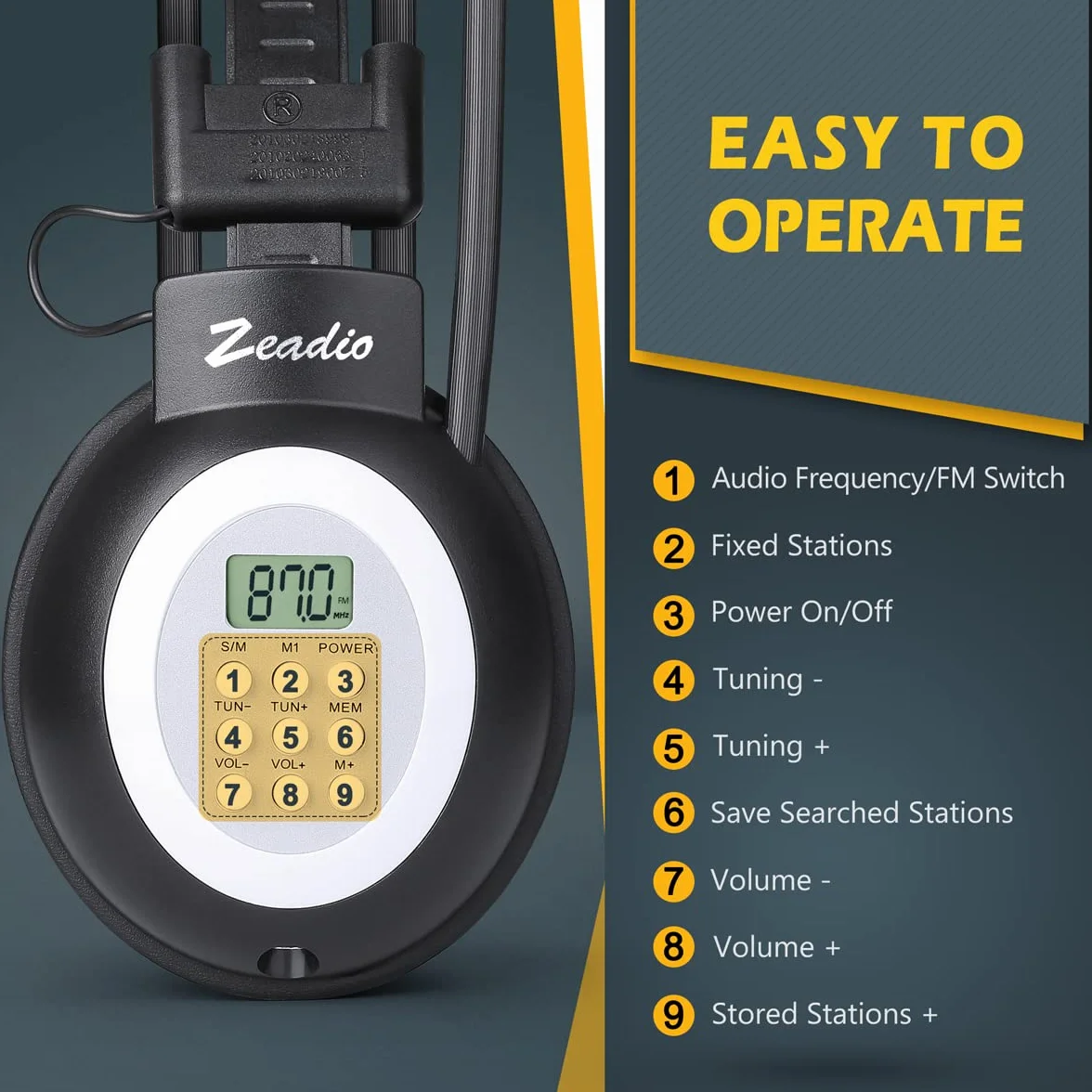 Zeadio Casque Radio FM Portable Stéréo Récepteur pour Marche Jogging Travail