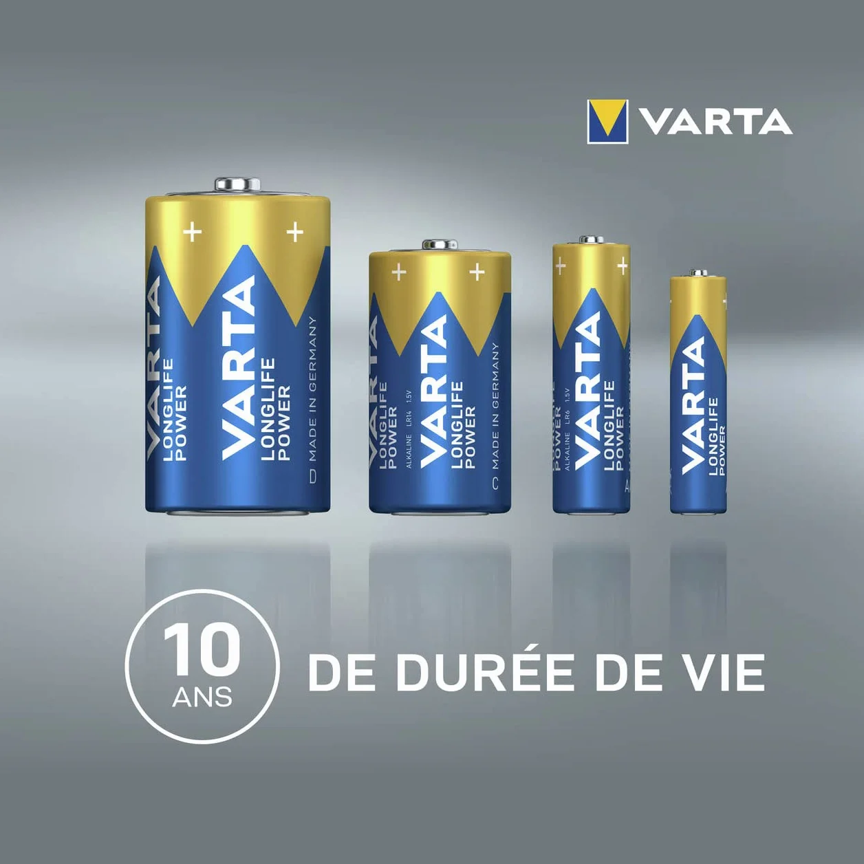 VARTA Piles Pile Bloc 9V, lot de 1, Longlife Power, Alcaline, pour détecteurs d'incendie, détecteurs de fumée, microphones