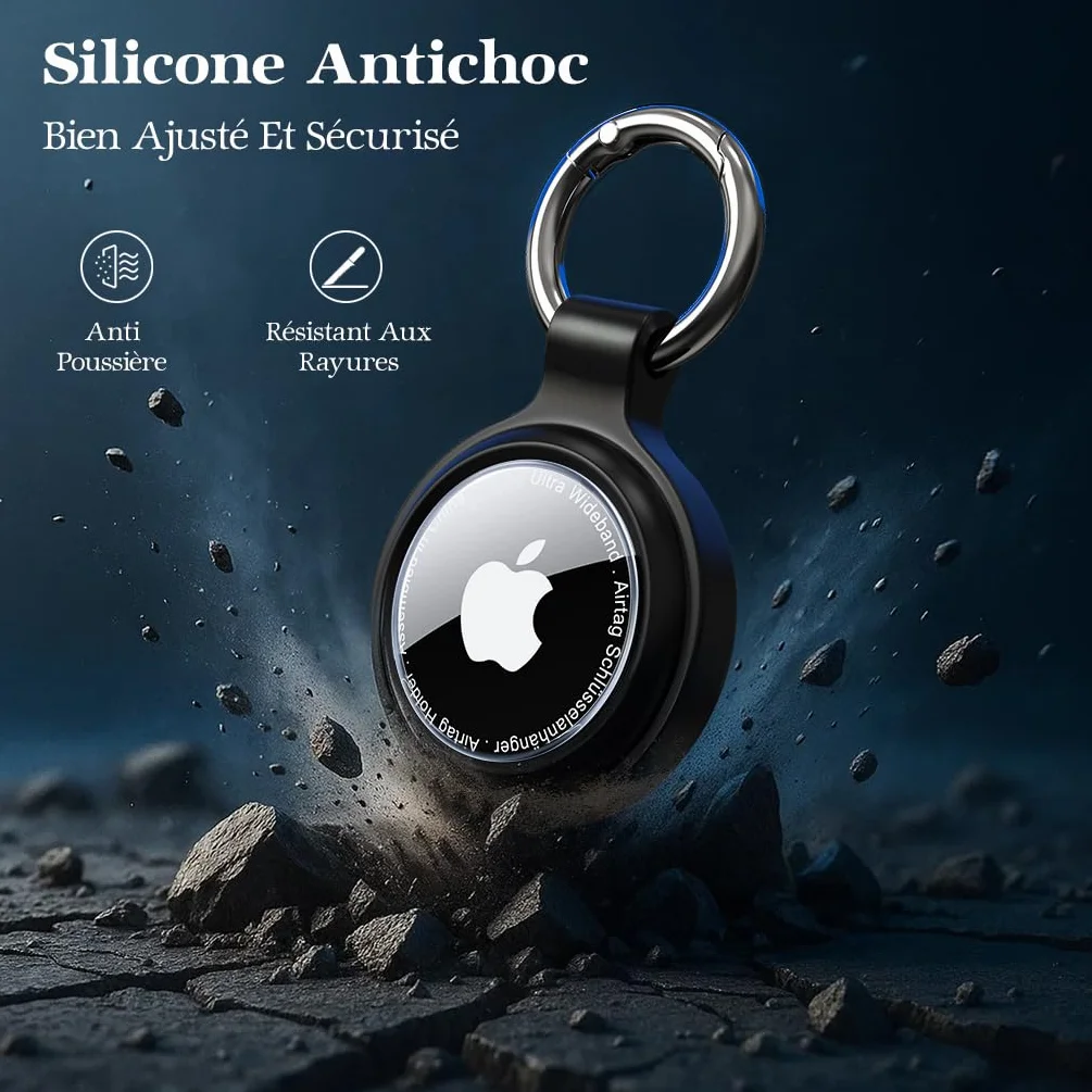 Étuis pour Apple AirTag Porte Clé - Coque de Protection IP67 Étanche, Antichoc et Anti-Rayures pour AirTag Support, Animaux, Bagages (Lot de 4)