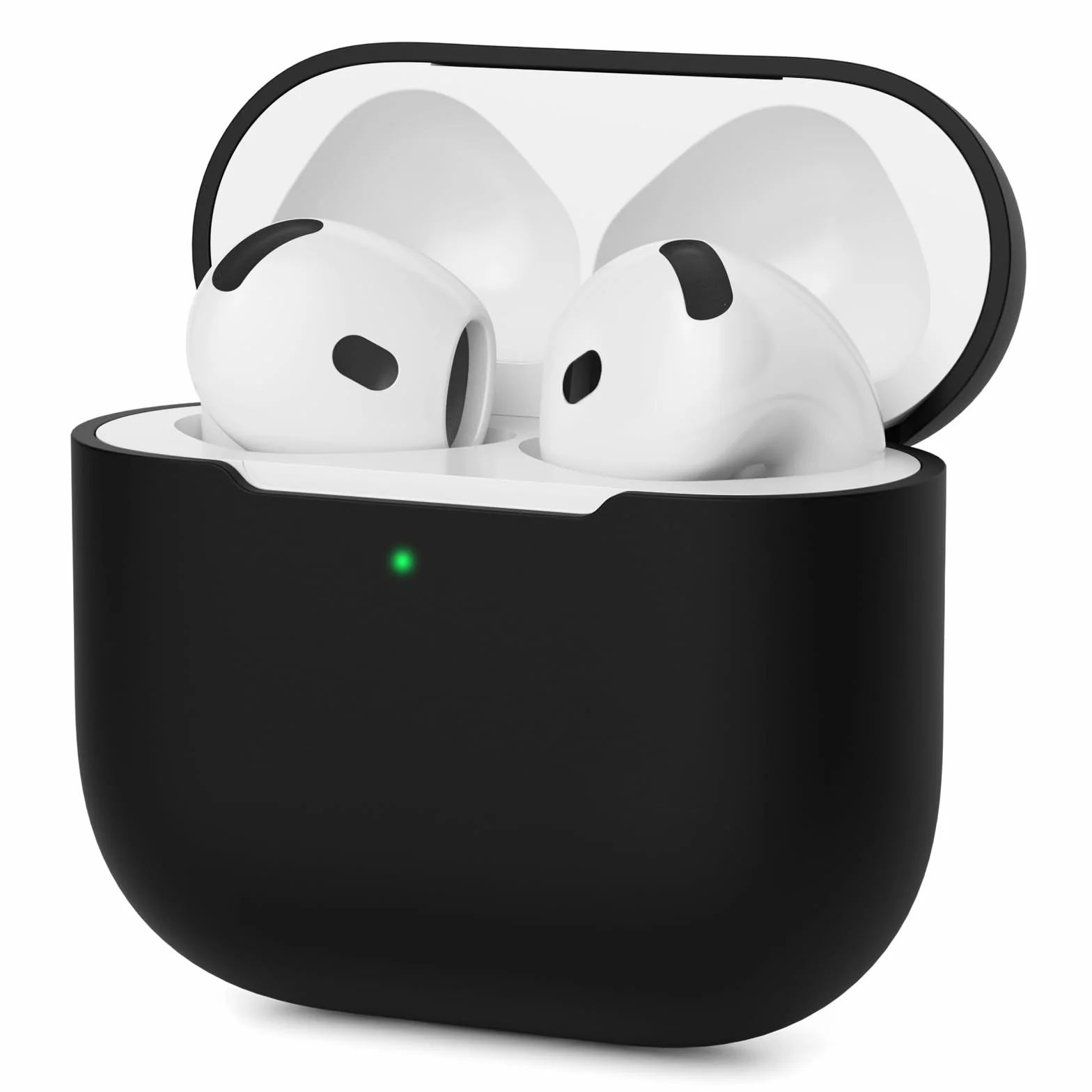 Coque en Silicone Compatible avec AirPods 4 2024, Housse Protecteur pour AirPods 4ᵉ Génération, Étui en Silicone Souple pour Airpods 4, LED Avant Visible (Noir)