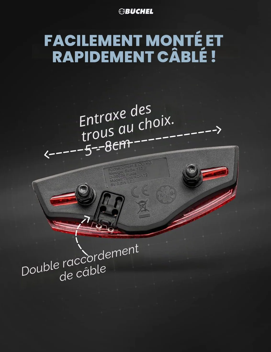 Büchel Tivoli Feu arrière de Porte-Bagages LED Dynamo StVZO