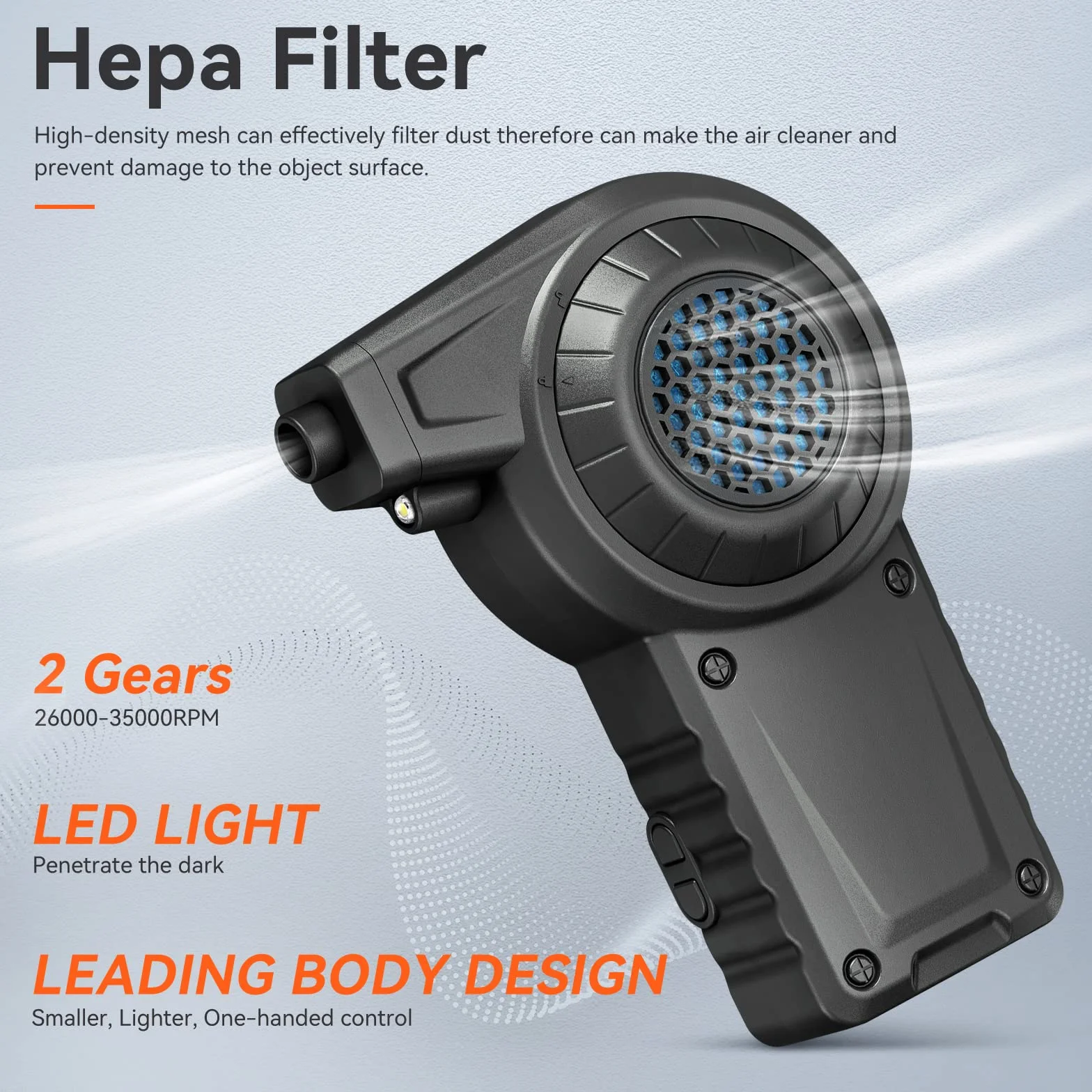 Moteur sans balais Mini 35000 tr/min - Reesibi C1 - Souffleur électrique avec lumière LED - Ventilateur professionnel pour le nettoyage des objectifs de l'appareil photo - 2 vitesses - 2400 mAh - Air