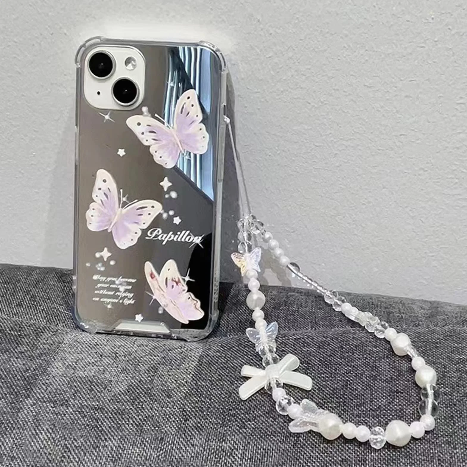 Lanière de Téléphone en Perles Rose, Chaîne Anti-Perte Cordon Portable