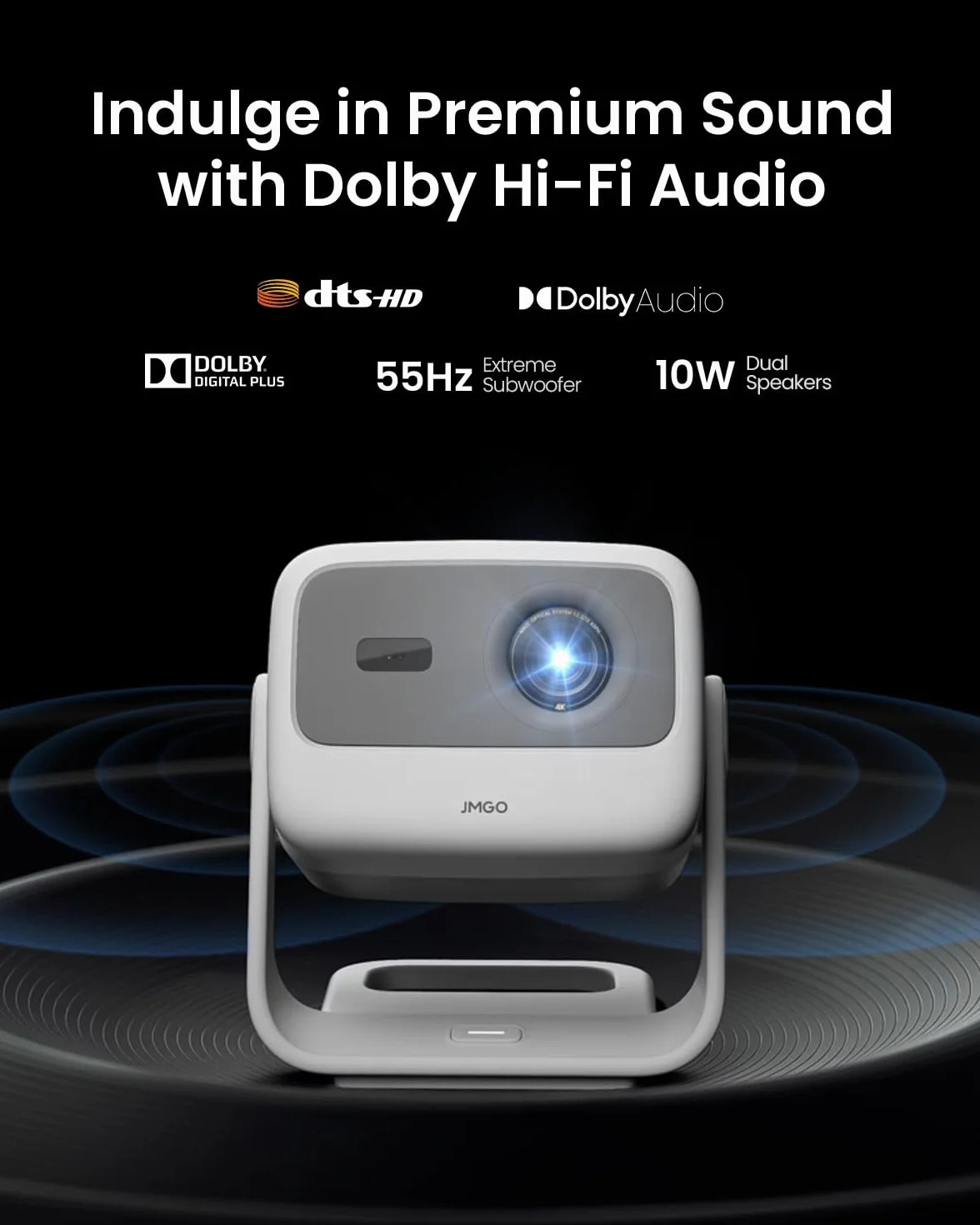 JMGO N1S 4K Mini Videoprojecteur Triple Laser 1100 ISO Lumens Gimbal Autofocus Google TV HDR10