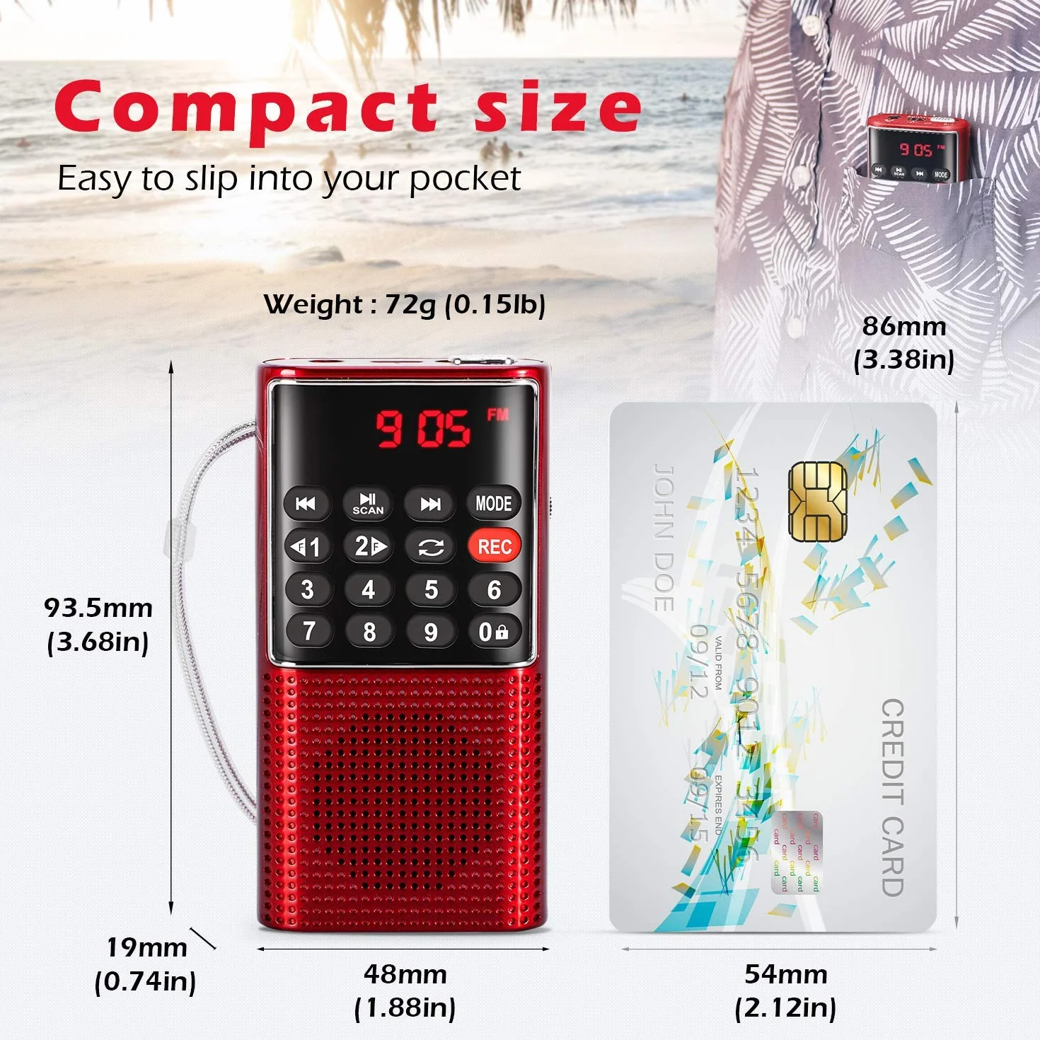 PRUNUS J-328 Radio Portable Rechargeable FM MP3 TF AUX USB-C Rose