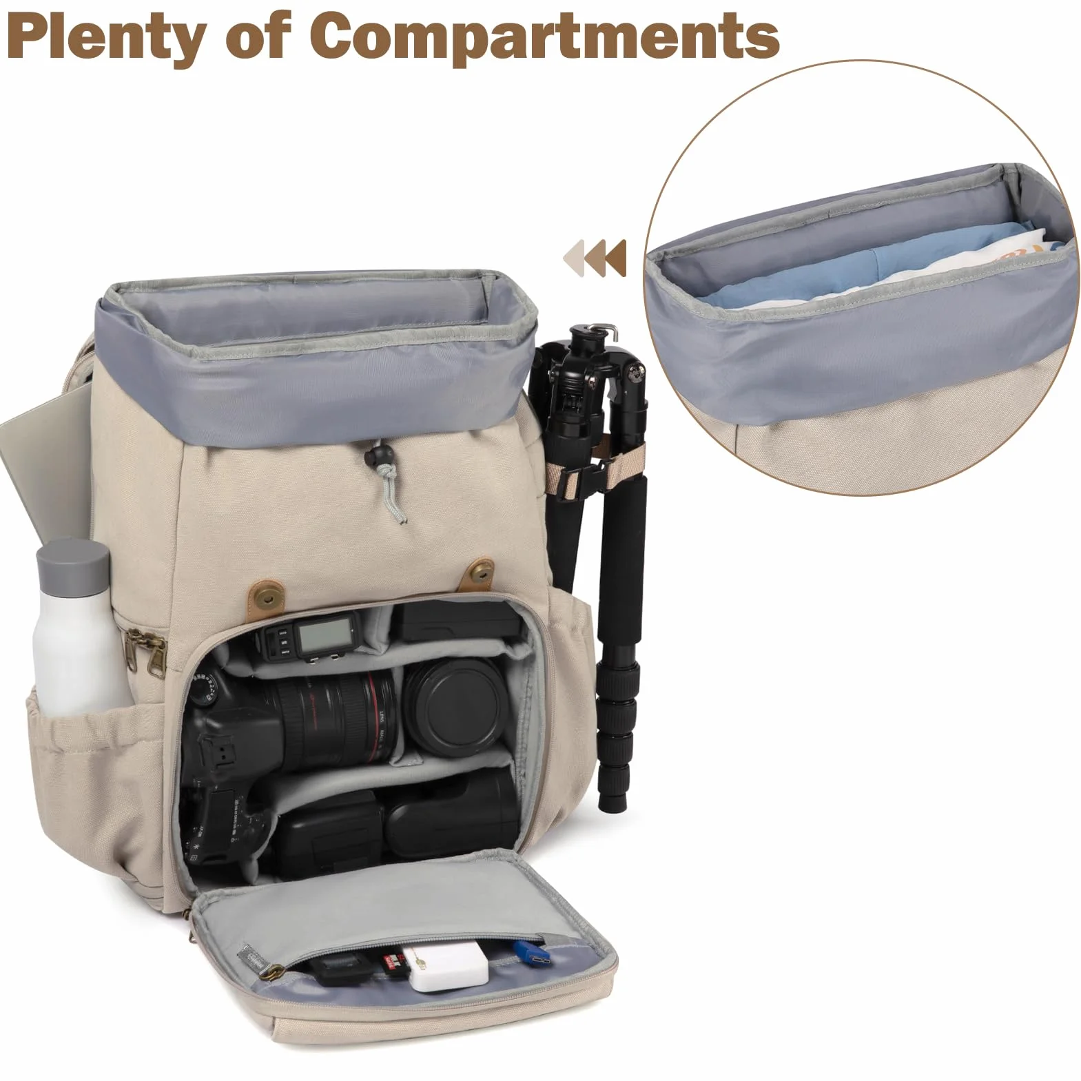 bagsmart Sac à dos pour appareil photo reflex numérique - En toile - Antivol - Imperméable - Avec protection contre la pluie - Pour ordinateur portable de 15" - Appareil photo reflex numérique -
