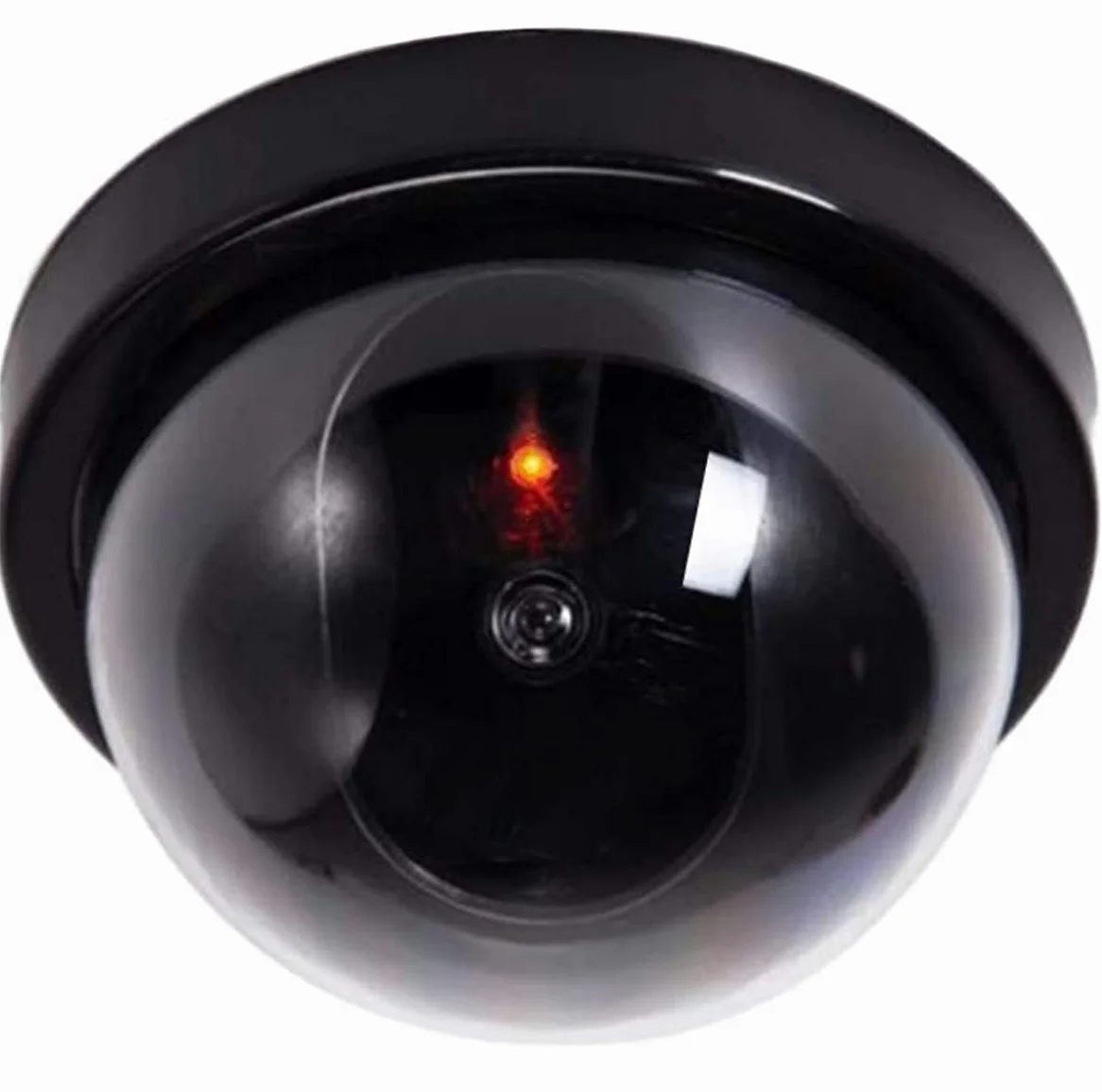 O&W Security Caméra factice dôme caméra de Surveillance Dummy avec Objectif et LED Rouge Clignotante, très réaliste, Montage Plafond/Mur, Dissuasion Contre Le vol.