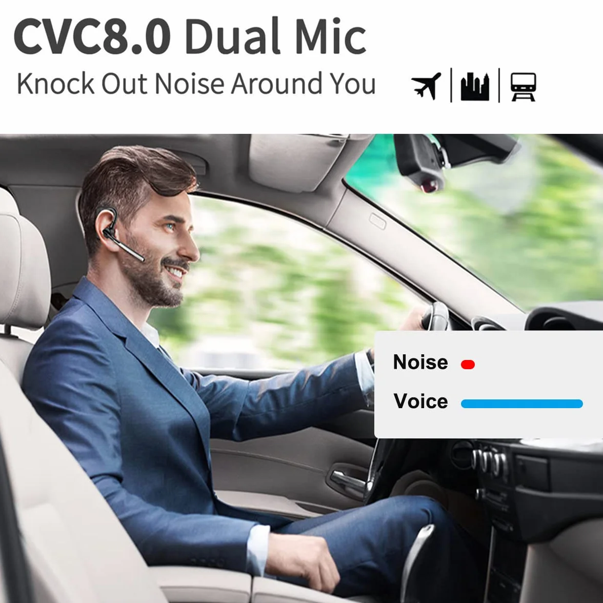 Oreillette Bluetooth V5.1,oreillette Bluetooth antibruit CVC8.0 Double Micro Mains Libres Confortable écouteur 240 Heures en Veille pour Samsung iPhone Affaires/entraînement/Conduite
