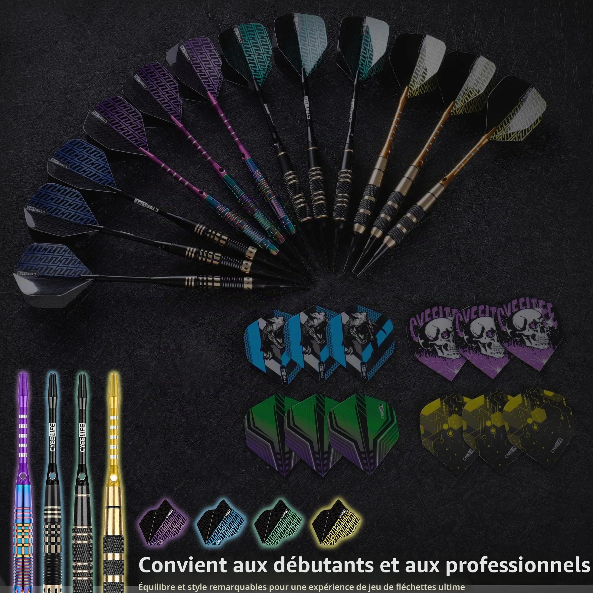 CyeeLife Fléchettes de Dart avec pointe en plastique, 12 pièces Set Premium Softdarts - Barils en laiton avec 4 designs