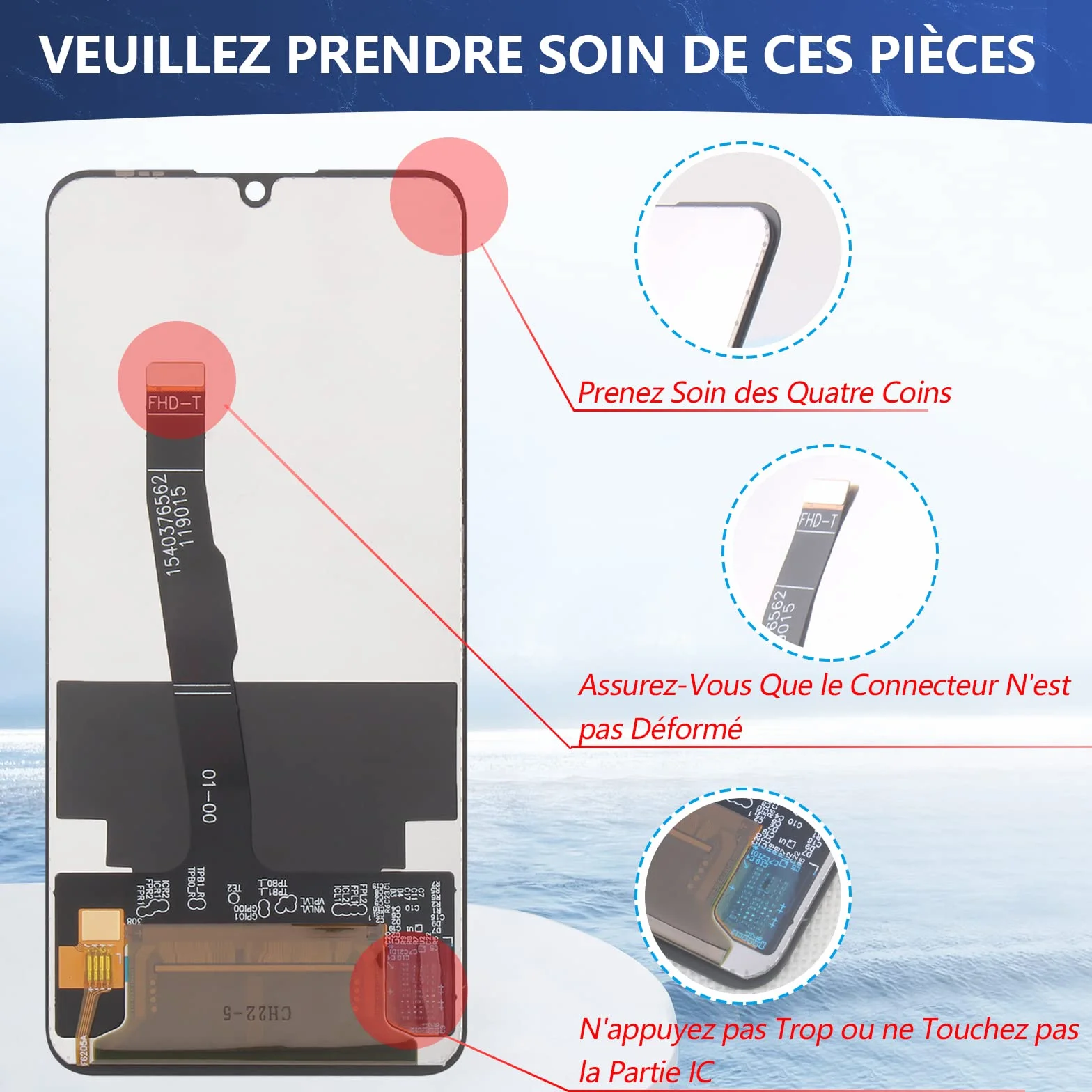 RongZy Écran de Rechange pour 6.15" Huawei P30 Lite MAR-L01A MAR-L21A MAR-LX1A Écran LCD + Vitre Numériseur Tactile Capteur Assemblé Remplacement pour P30 Lite(Noir)