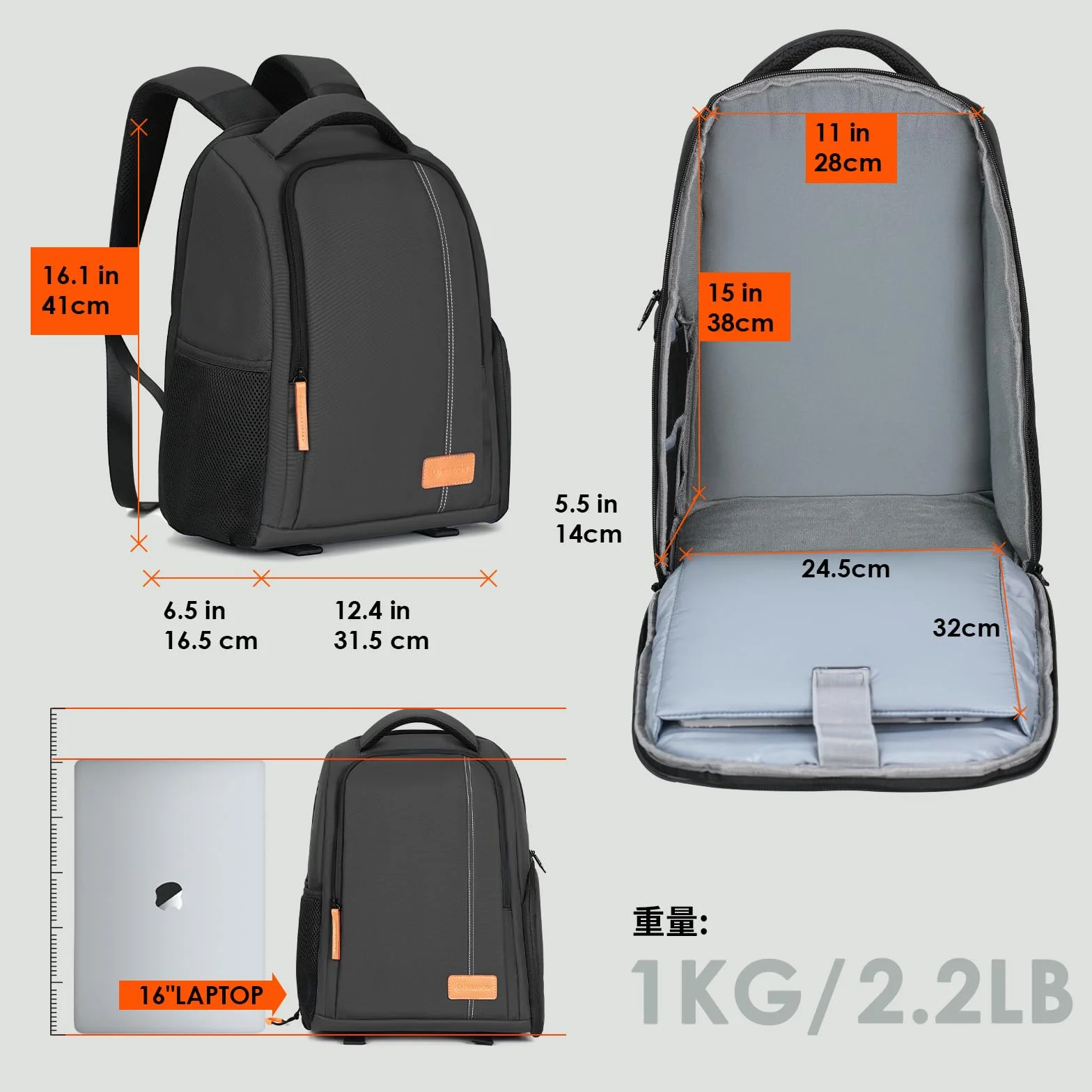 TARION Sac à Dos pour Appareil Photo 15L avec Compartiment Ordinateur 15,6" et Housse Imperméable