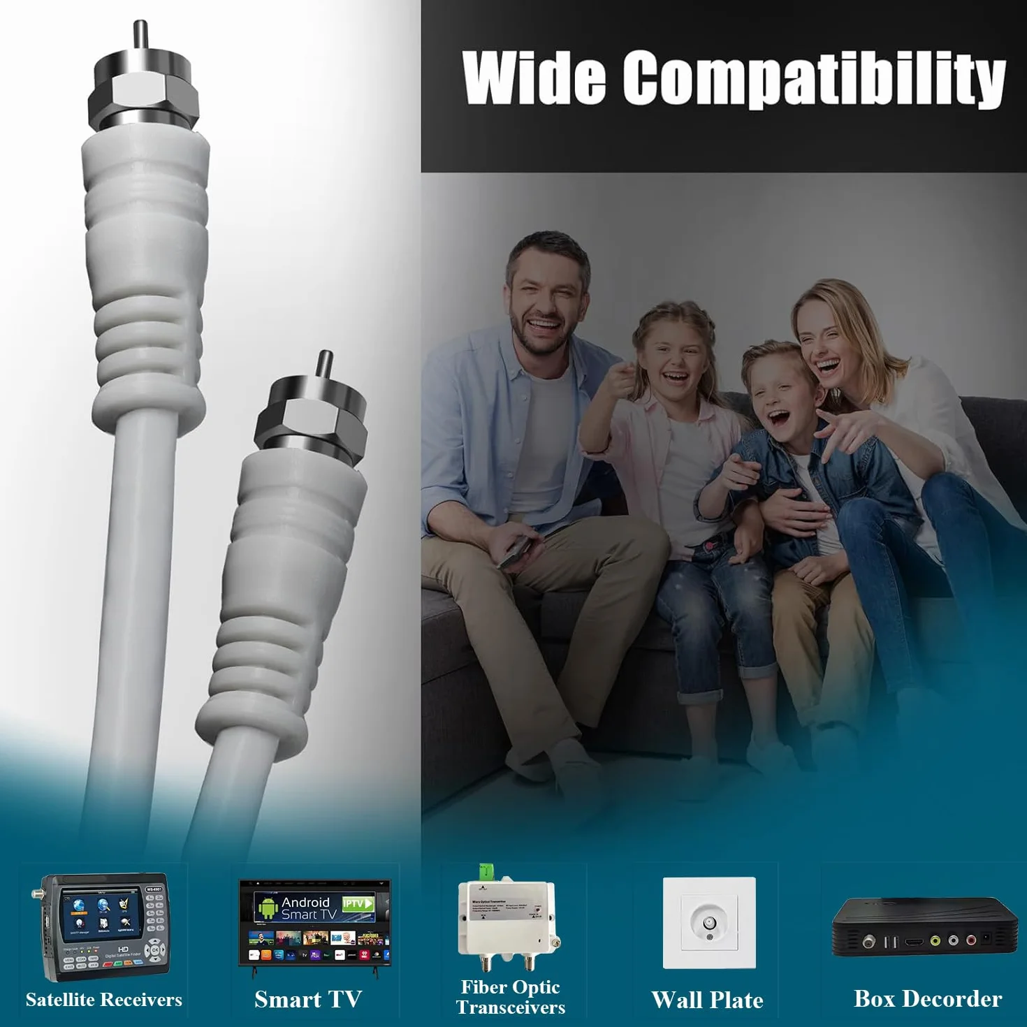 TUOLNK RG6 Câble d'antenne TV F mâle RG6 câble coaxial avec connecteur F femelle 75 Ohm, pour décodeur câble, TV, satellite, 6,6 pieds (2 M)