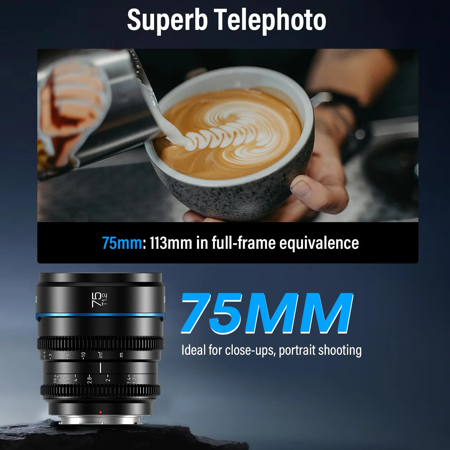 SIRUI Night Walker 75mm T1.2 S35 Objectif Cinéma Manuel Focale Fixe Compact pour Monture X Noir