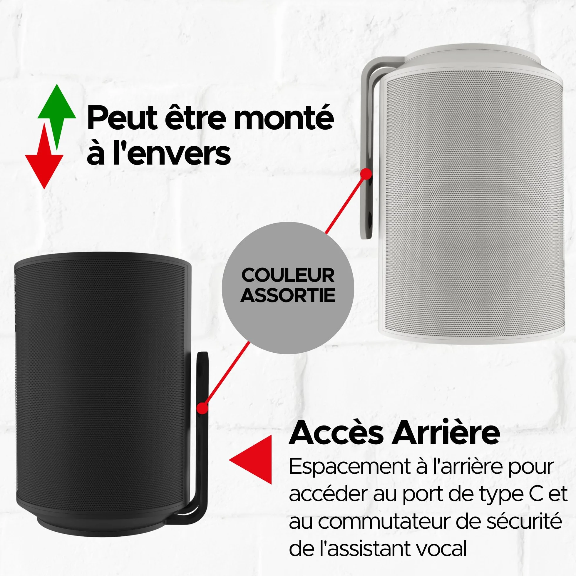 Sound bass Support Mural Era 100 – Profil Bas, Noir, Unité Simple, Compatible avec Sonos ERA100 & Era 100 SL Enceinte, Kit de Fixation Complet Inclus