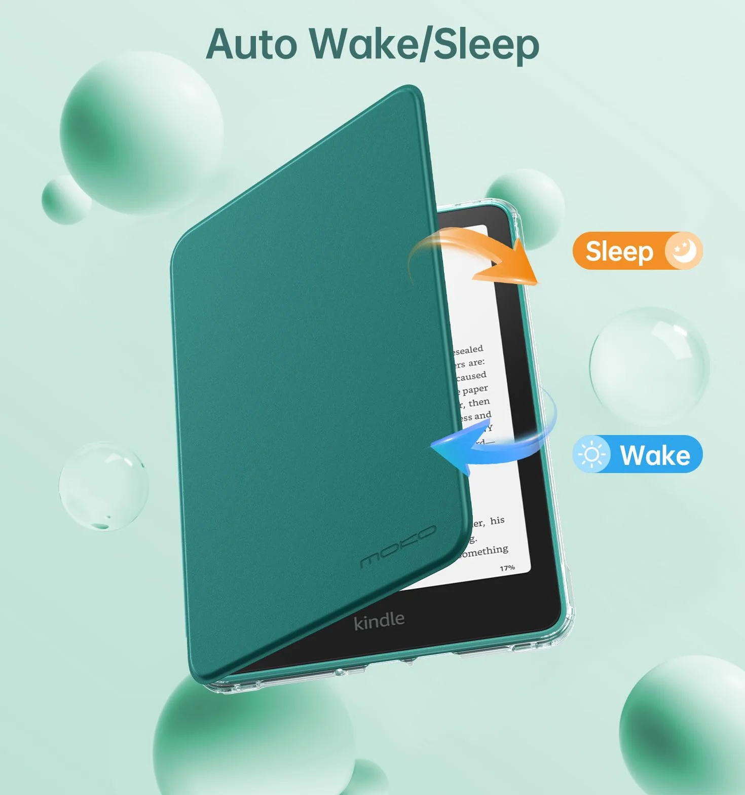 MoKo Coque Pivotante à 360° pour 7" Kindle Paperwhite 12e Gén 2024&Kindle Colorsoft 2024/2025, Étui Protection à Dos Clair Magnétique Détachable avec Support Réglable et Auto Réveil/Sommeil, Vert Jade