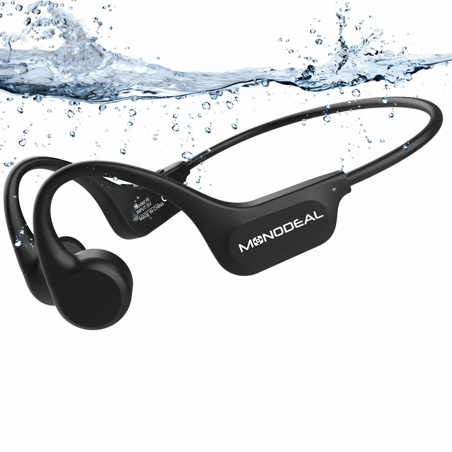 MONODEAL Casque Conduction Osseuse Natation Bluetooth 5.3 IP68 MP3 32GB Etanche