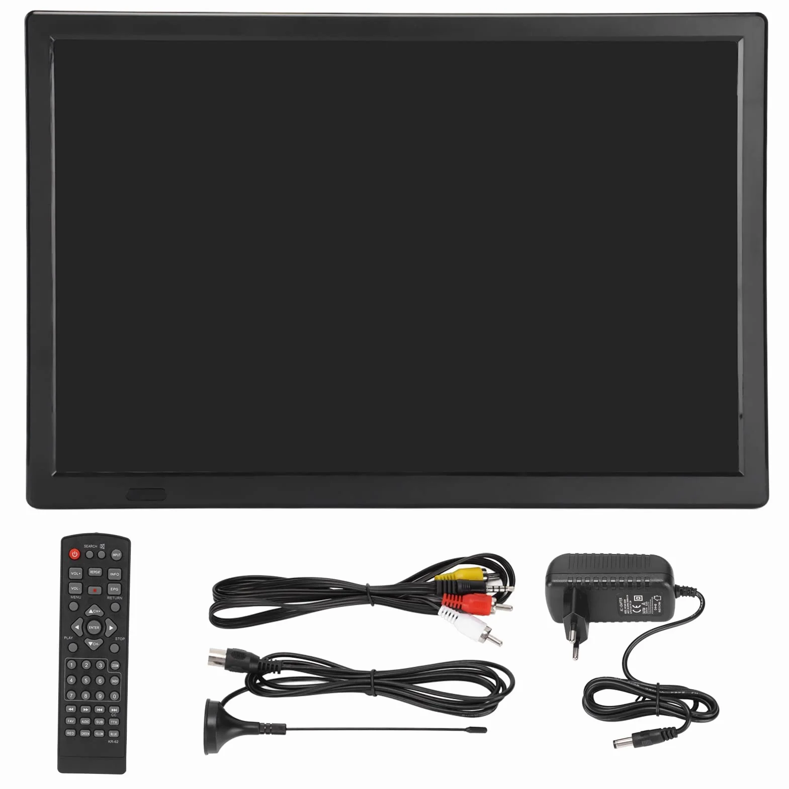 Téléviseur numérique portable 16 pouces, écran TFT HD 1080p, téléviseur LED TNT, signal rechargeable, moniteur de télévision numérique sans délai avec HDMI, USB, support TV pour voyage en voiture