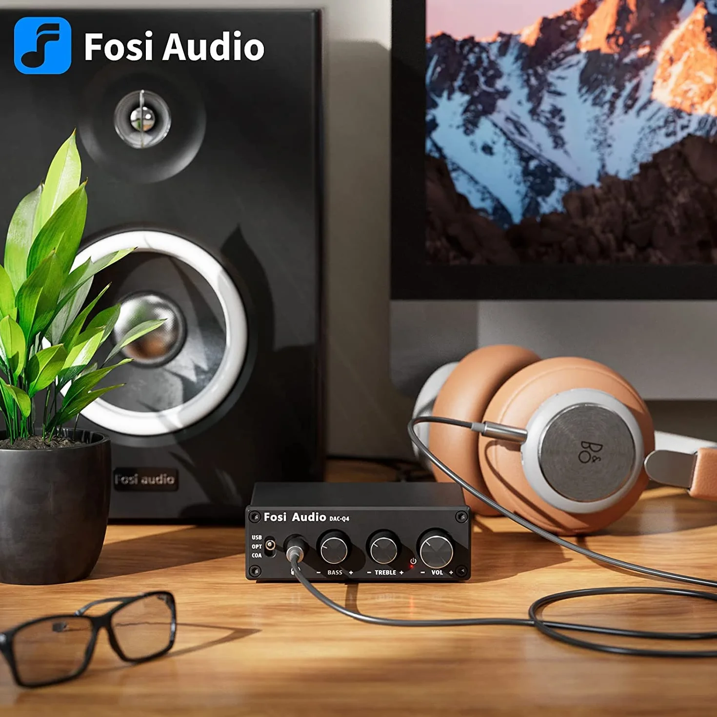 Fosi Audio Q4 Amplificateur de Casque, Amplificateur de Casque DAC USB 192 kHz, Entrées USB/Optiques/Coaxiales vers AUX/RCA/Sortie 3,5 mm, Ampli DAC de jeu pour PS5/PC/MAC/Haut-Parleurs Actifs