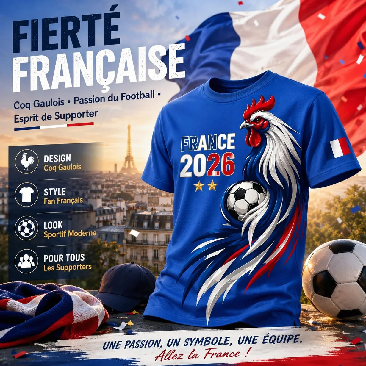 Maillot de Supporter de Football France 2026 Haut décontracté Coupe Classique