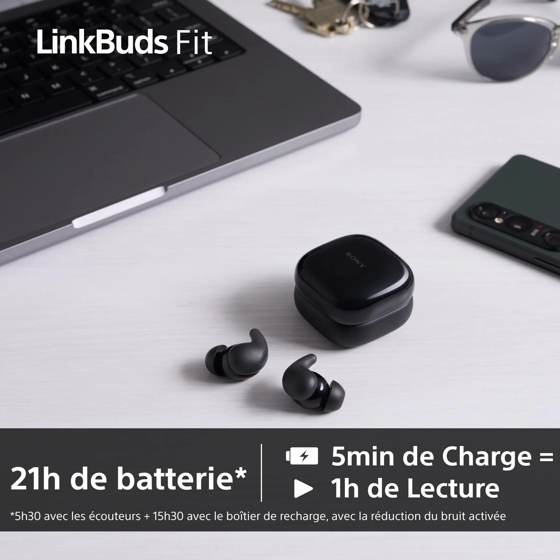 Sony LinkBuds Fit - Ecouteurs Bluetooth sans Fil à réduction de Bruit - Confortables, IPX4, Hi-Res Audio, Mode Ambient Sound, 21h d'autonomie, Connexion multipoint, iOS et Android - Vert