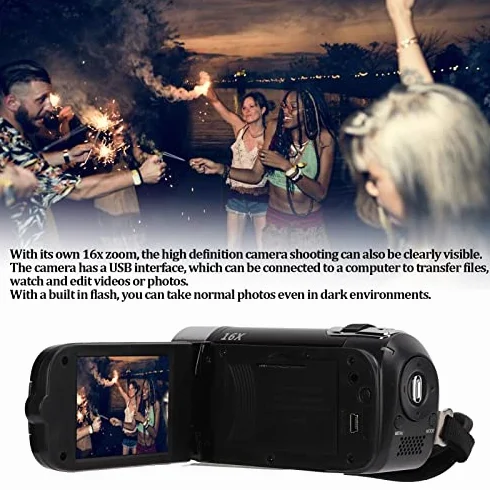 Caméra Vidéo Caméscope, Full HD 1080P 16MP Enregistreur D'appareil Photo Numérique Caméscopes Numériques Rotation à 270° Écran Couleur de 2,7 Pouces Caméra de Vlogging Zoom 16X