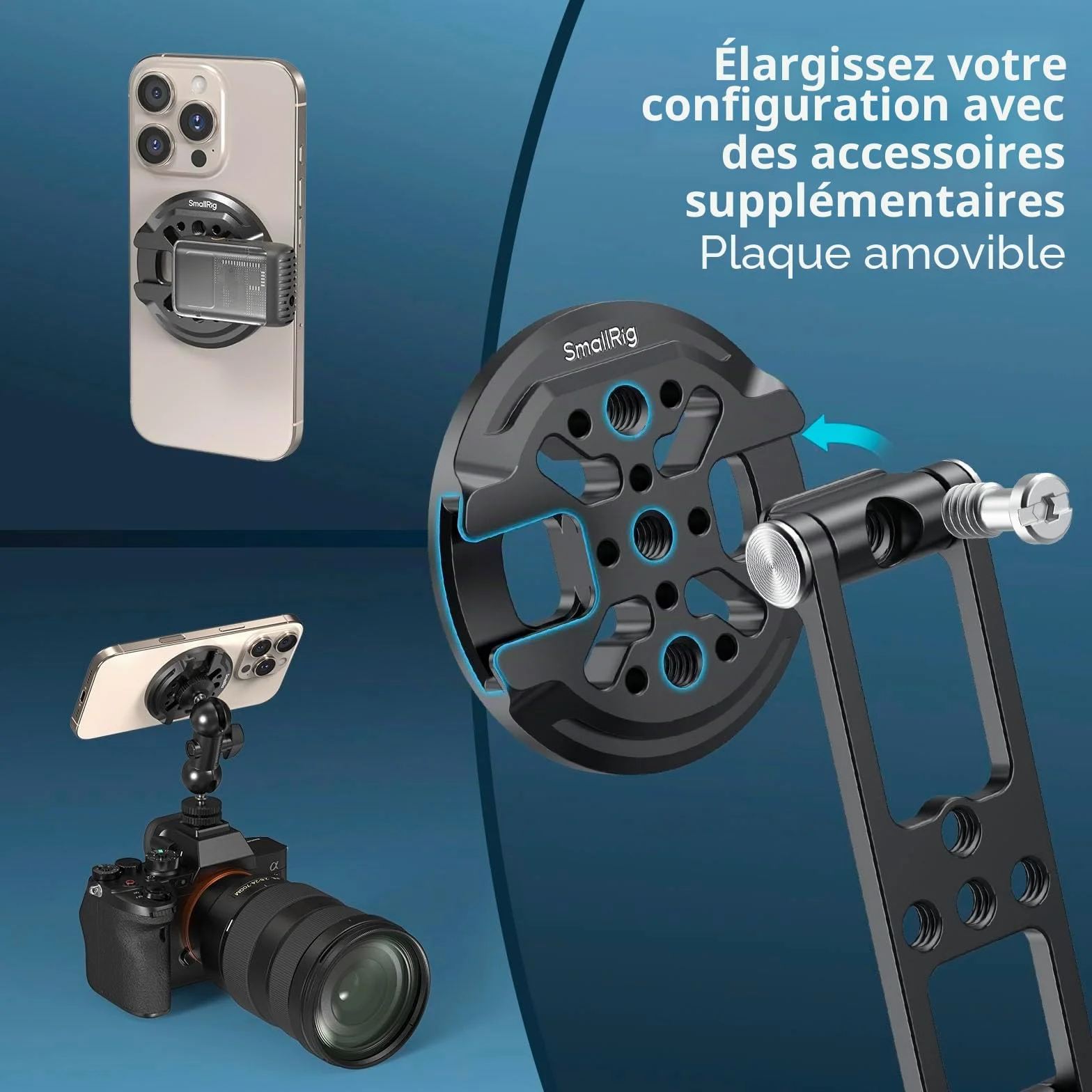 SMALLRIG Support magnétique de téléphone Portable en métal avec Griffe de Flash pour Adaptateur de trépied Magsafe - Adaptateur de trépied réglable et Rotatif pour iPhone, caméra de Surveillance