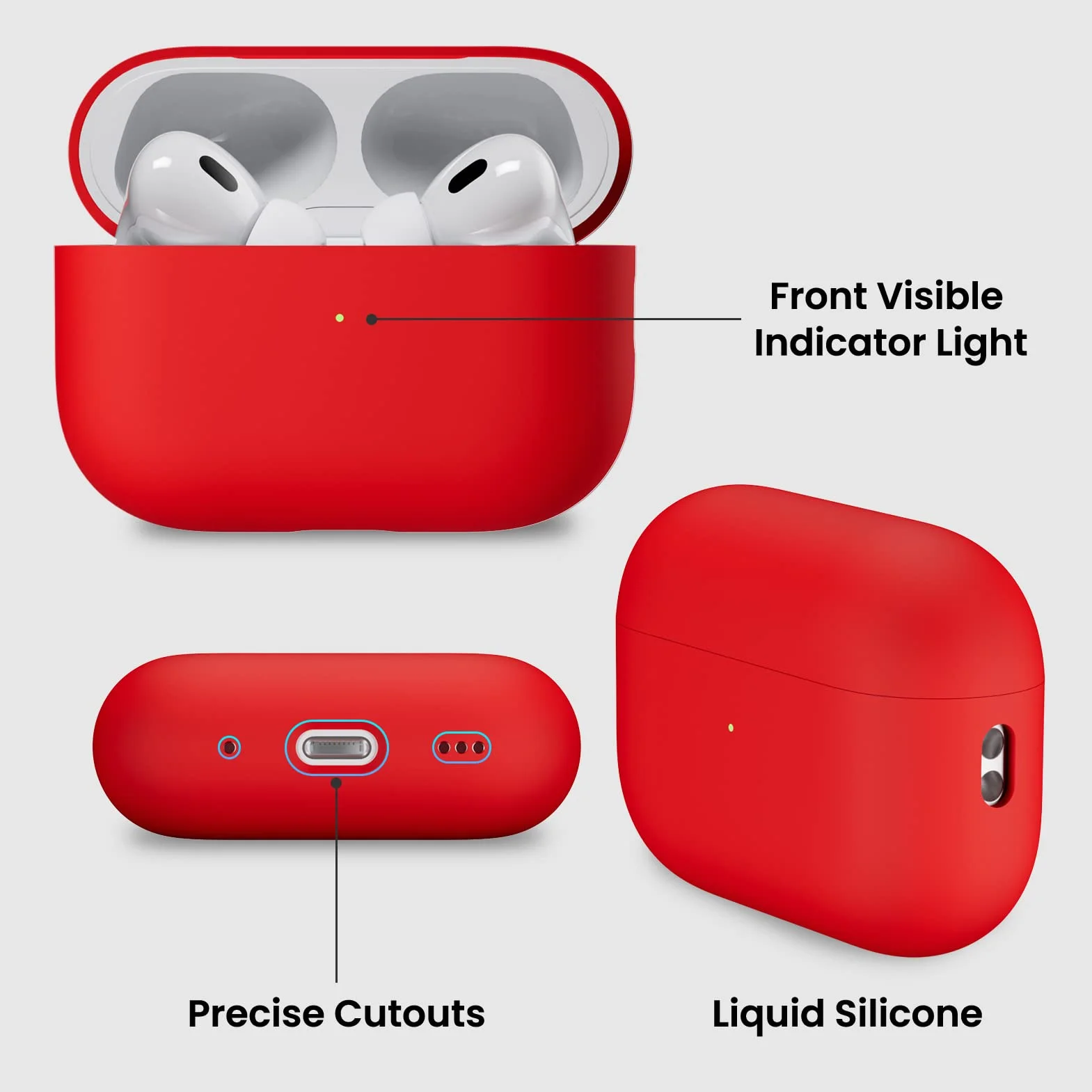 ORNARTO Coque pour AirPods Pro 2 (2022) en Silicone, Protection Antichoc - Rouge