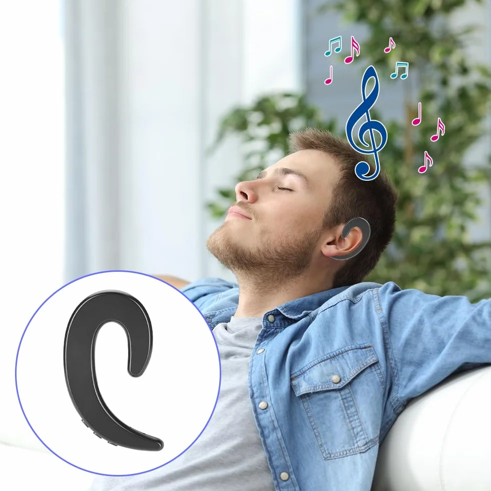 Casque Bluetooth sans Bouchon d'oreille, sans Fil Mains Libres Crochet d'oreille Casque Bluetooth Casque à Conduction osseuse indolore pour Smartphones Conduite d'affaires(Noir)