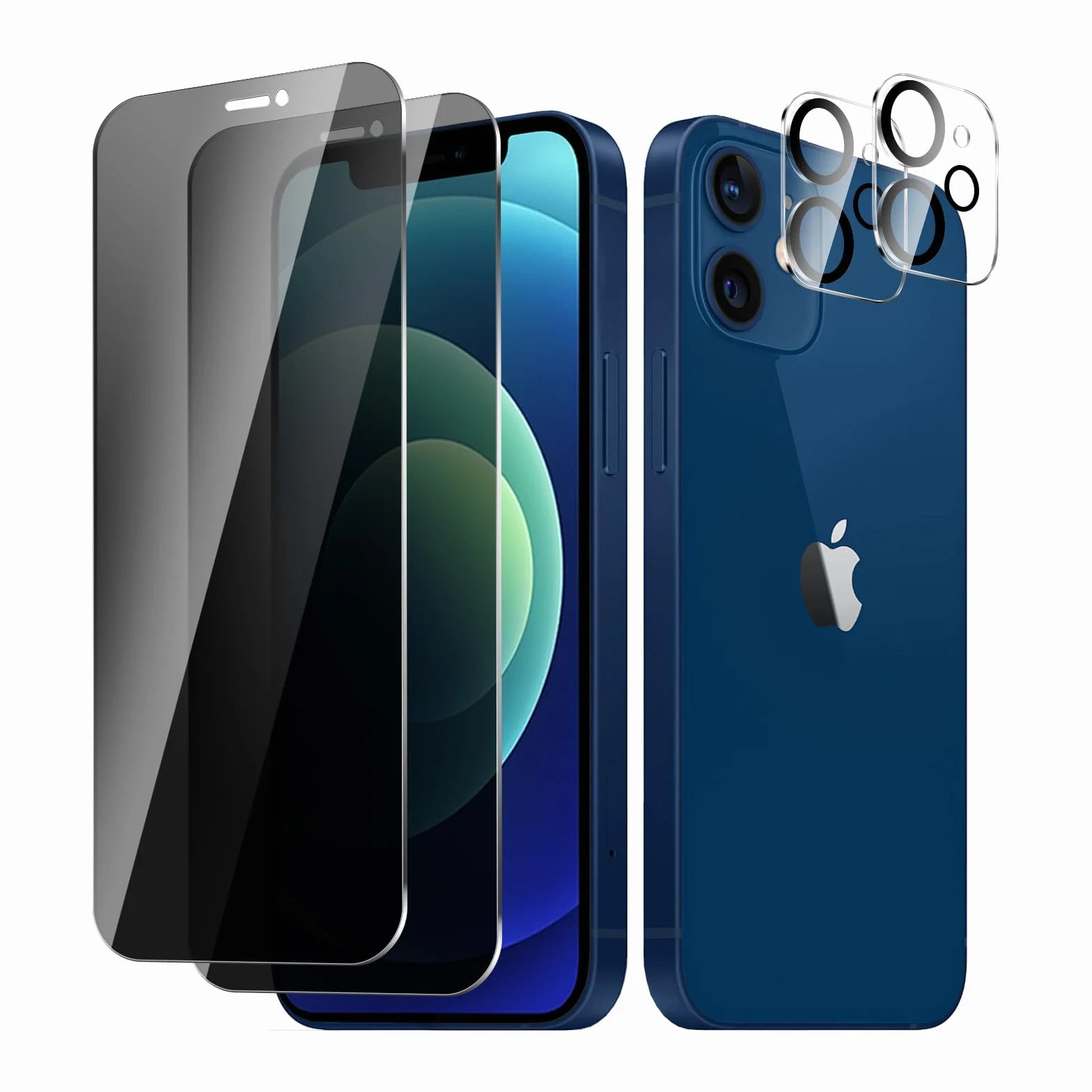 2+ 2Pack pour iPhone 12 de Protection Verre Trempé Anti-Espion + Protecteur D'objectif D'appareil Photo, Dureté 9H Vitre, Compatible Avec Les Coques et Résistant Aux Rayures