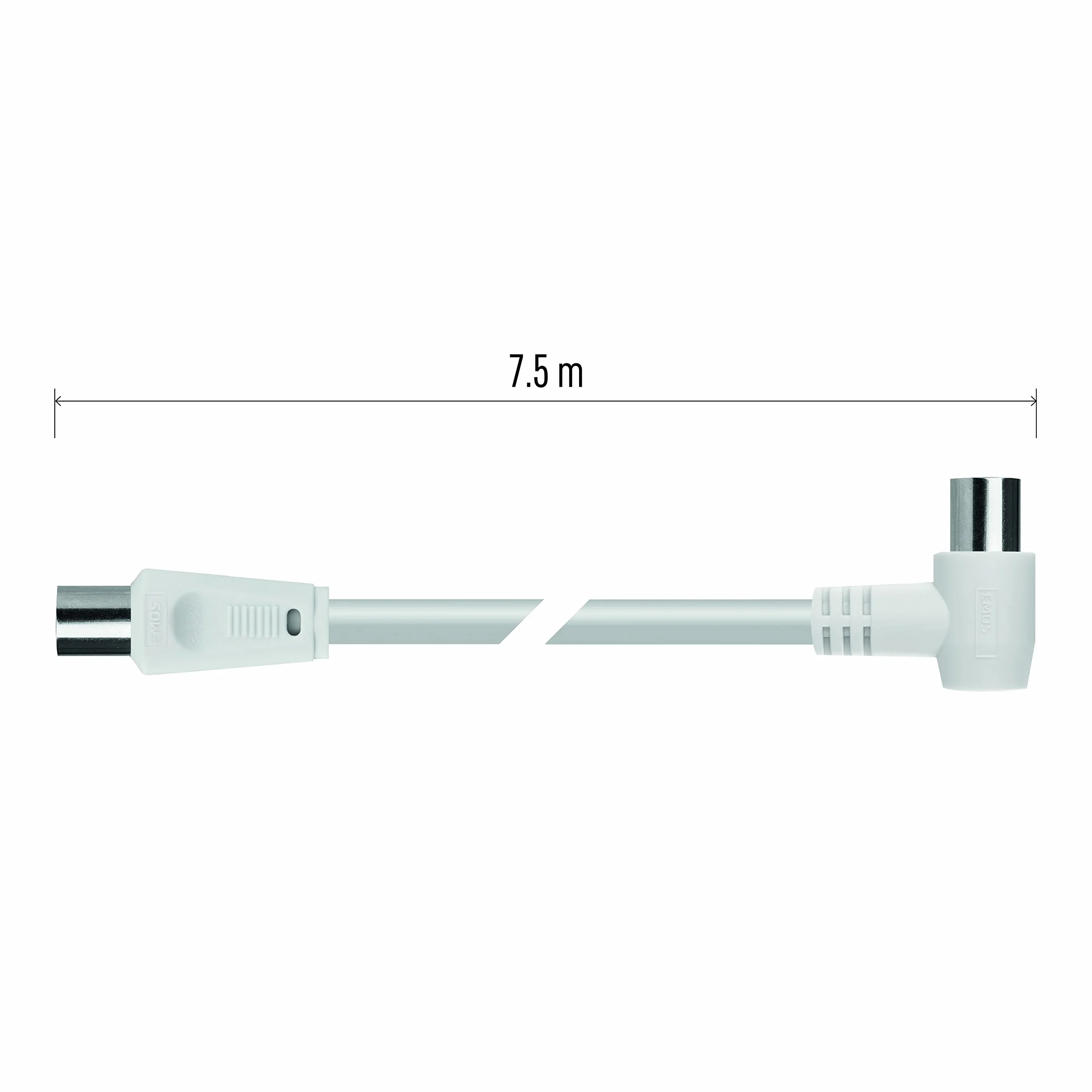 EMOS Câble d'Antenne Coaxial pour TV Numérique, Récepteur, SAT - Double Blindage, Connecteur Mâle Droit vers Femelle Coudé (90°)