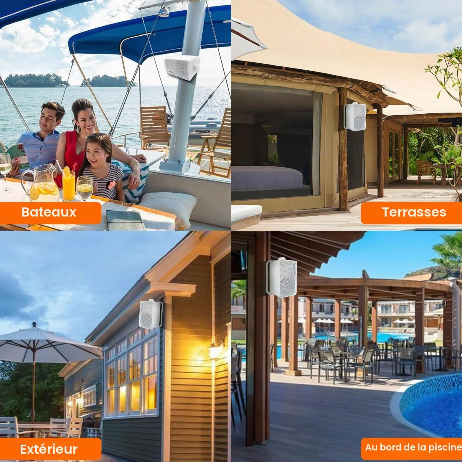 STUDIOFINIX Enceintes Bluetooth extérieures 3,5 Pouces étanches et filaires, Haut-parleurs muraux Haut de Gamme améliorés 3 Voies 200W, idéales pour terrasse, Patio, intérieur et extérieur (Blanc)