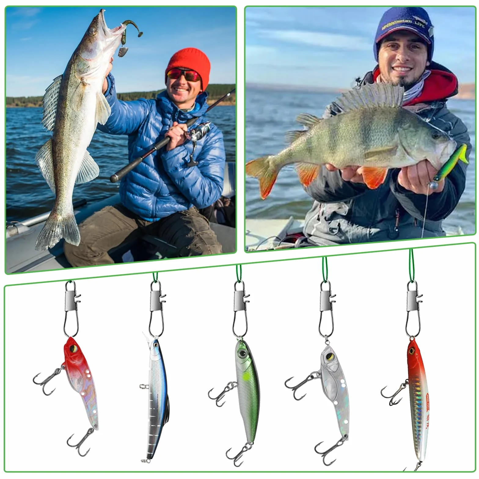 Lot de 100 Bas de Ligne Acier Brochet 10-30cm Inoxydable avec émerillon et Mousqueton pour Eau Salée et Douce